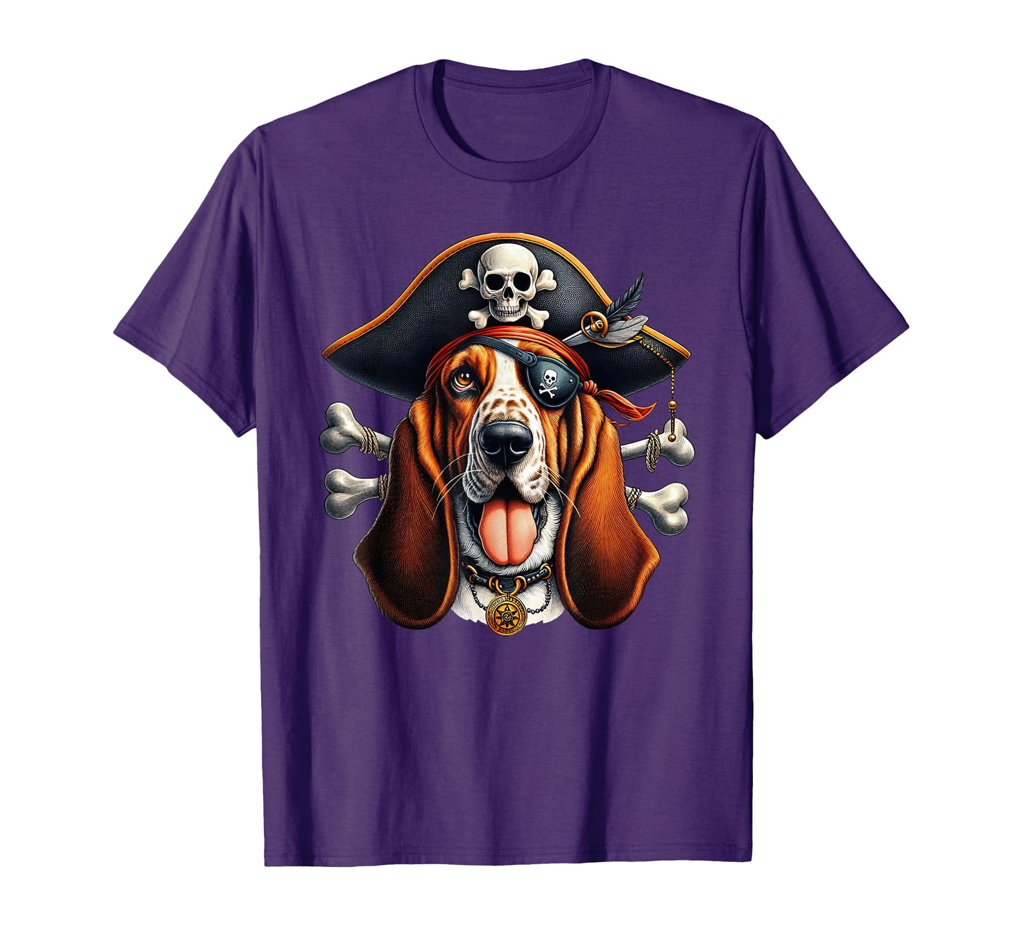 Basset Hound Pirate Crossbones Halloween Mens Womens Kids T-Shirt