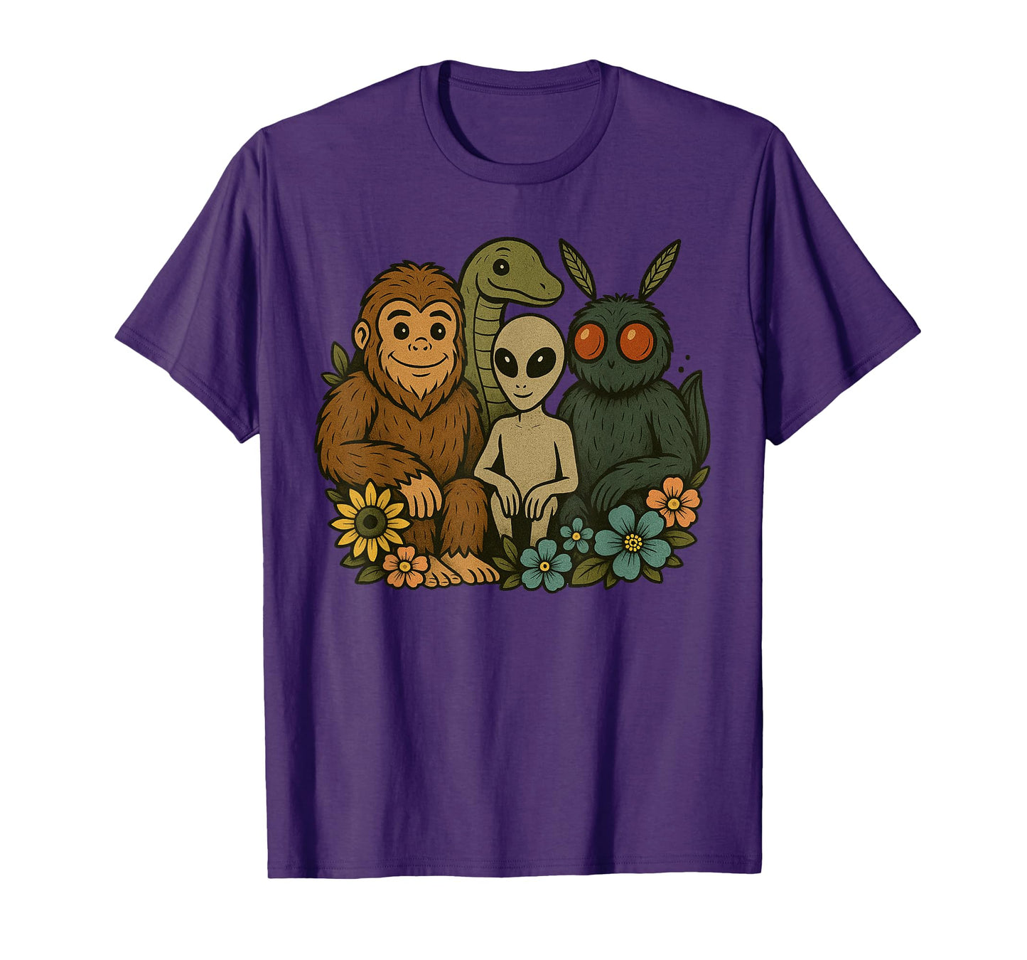 Funny Cryptid Bigfoot Loch Ness Monster Mothman And Aliens T-Shirt