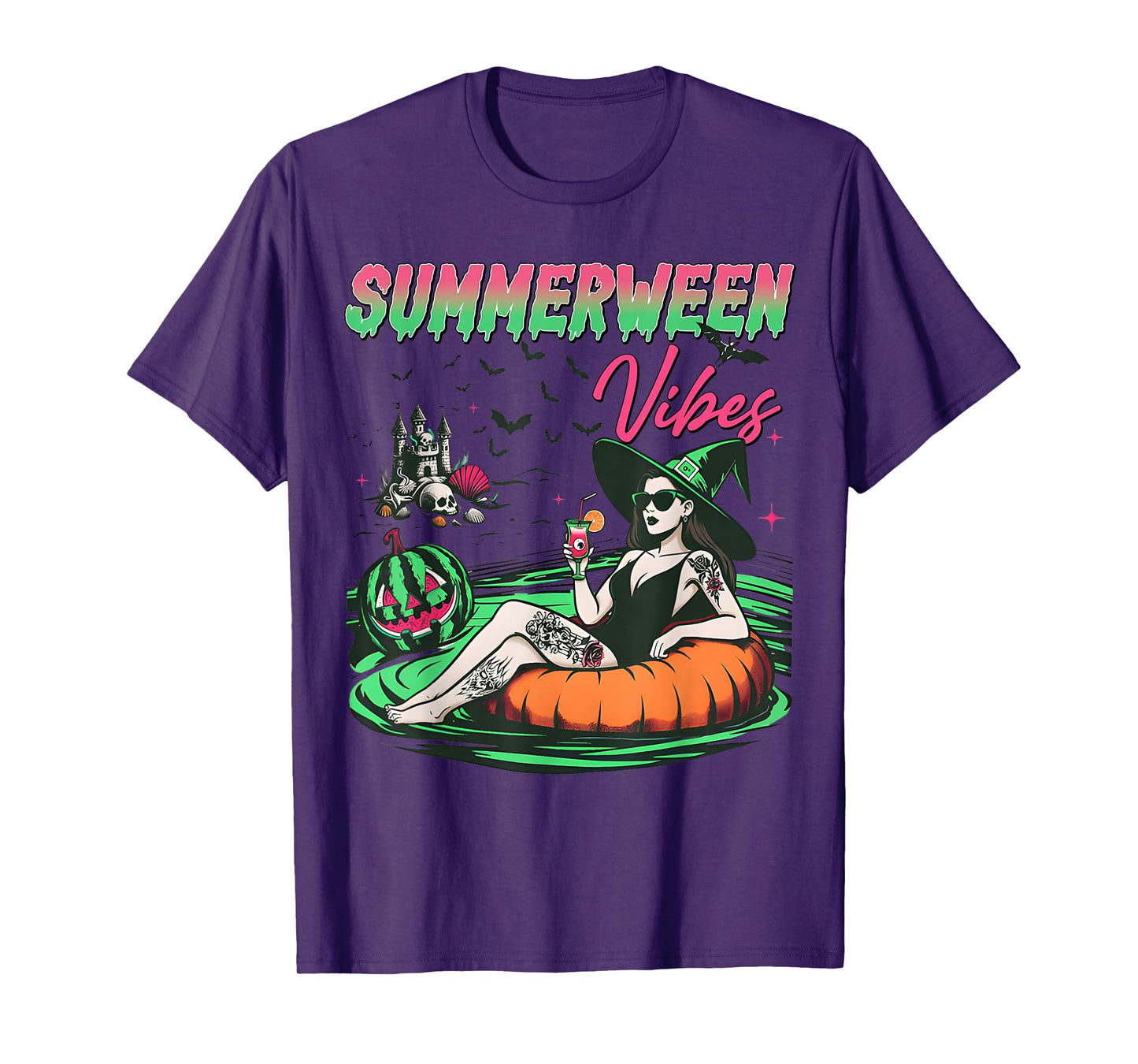 Funny Summerween Vibes Pumpkin Spooky Vacation Summer Beach T-Shirt