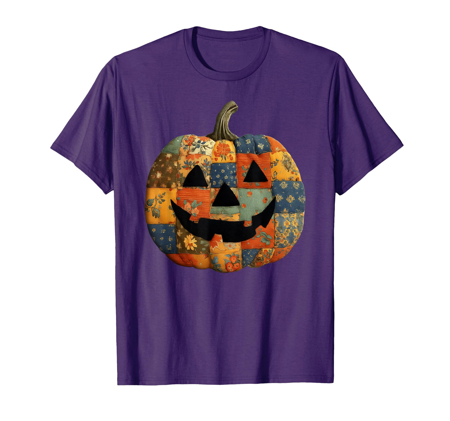 Vintage Patchwork Pumpkin Quilted Halloween Fall Aesthetic T-Shirt