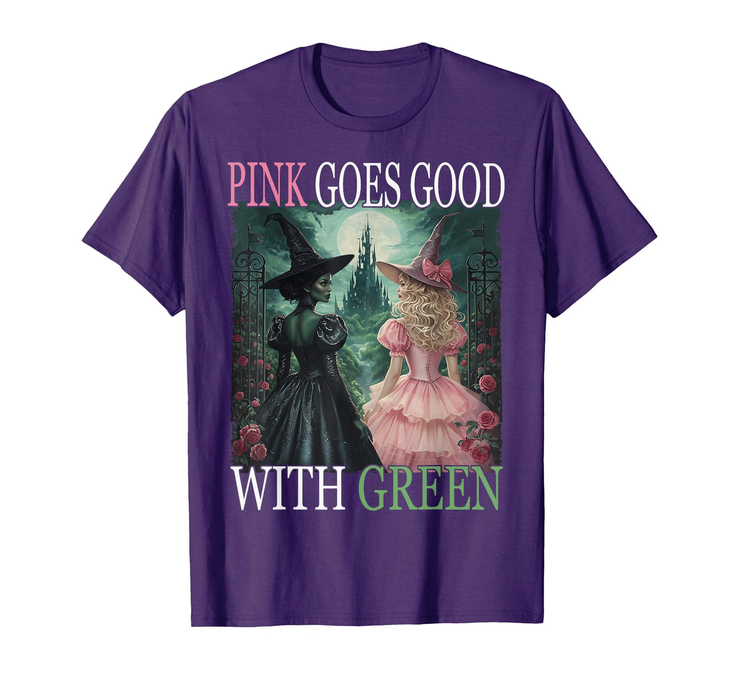 Pink Witch Goes Good With Green Halloween Witch Women Girls T-Shirt