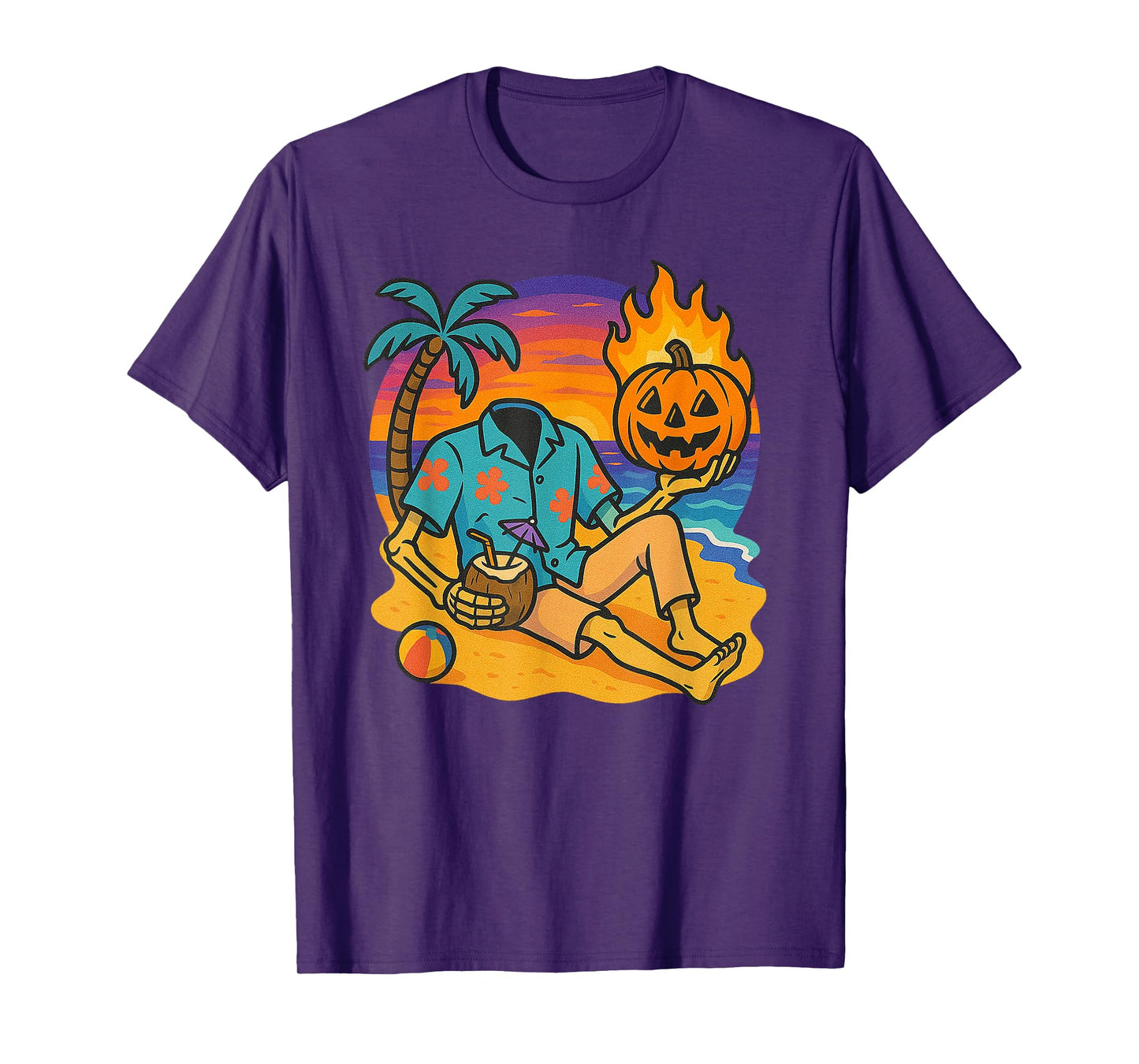 Summerween Headless Horseman on the Beach – Funny Halloween T-Shirt