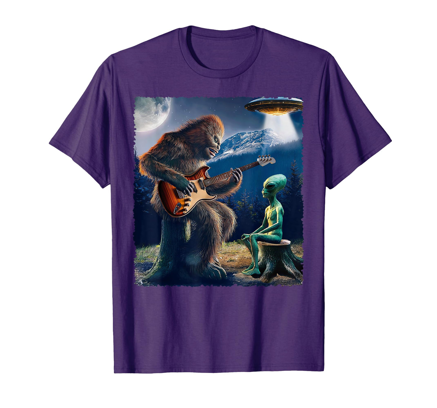 Alien Bigfoot Guitar Sasquatch UFO Men Women Kids Gift T-Shirt