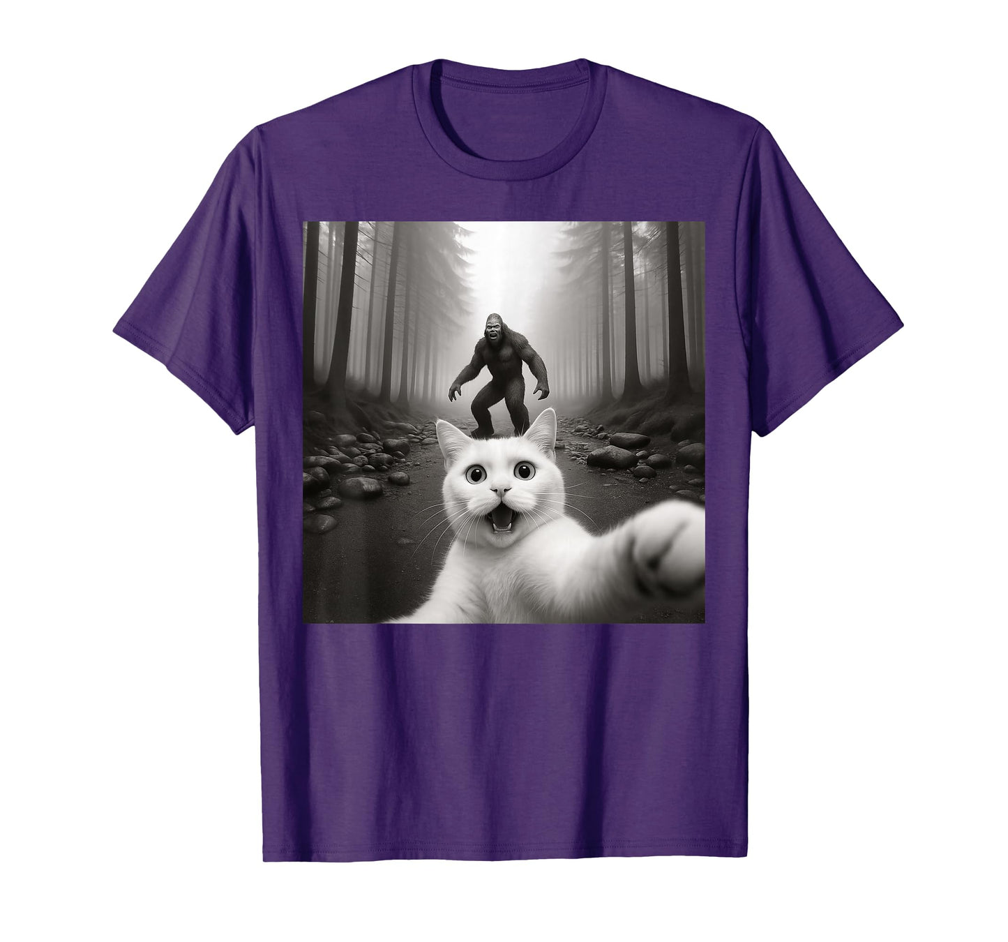 Cat Selfie With Bigfoot Funny Cat Gifts For Men Women Kid T-Shirt