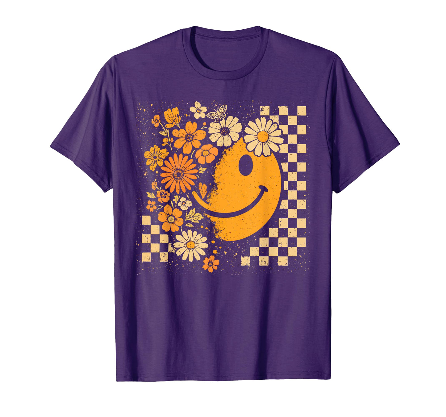 Floral Smile Face Halloween Spooky Vibes Women Teen Girl Kid T-Shirt