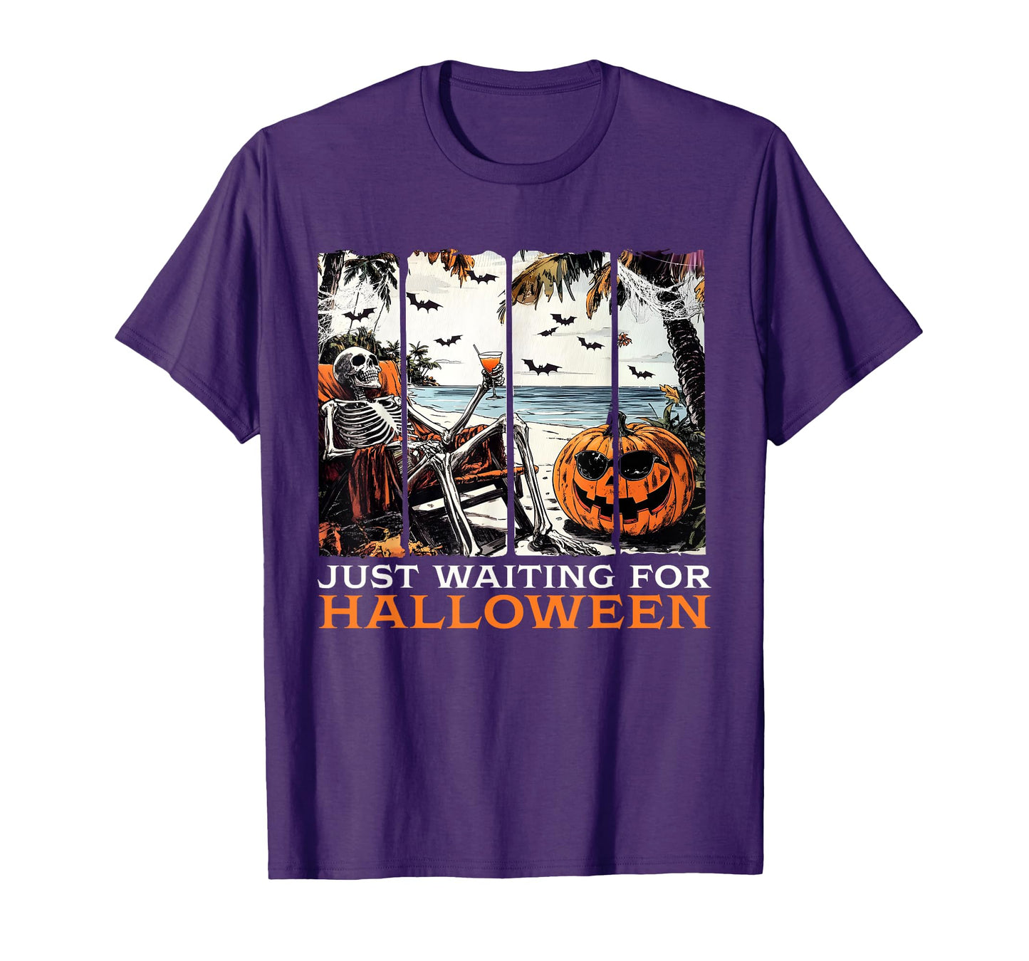 Just Waiting for Halloween Skeleton Summer Halloween T-Shirt