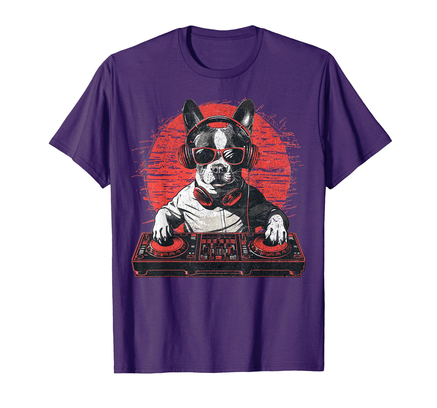 Funny Retro House DJ Boston Terrier Dog Disco Headphone Tech T-Shirt for Men Women