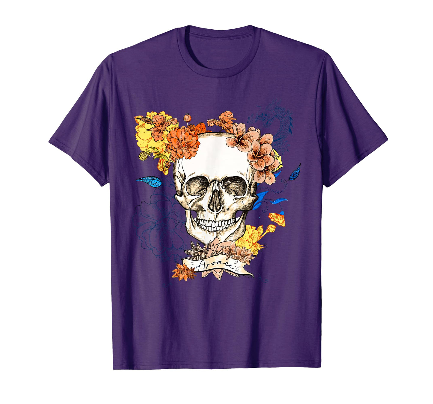 Retro Subtle Aroace LGBTQ Pride Funny Skeleton Skull Floral T-Shirt