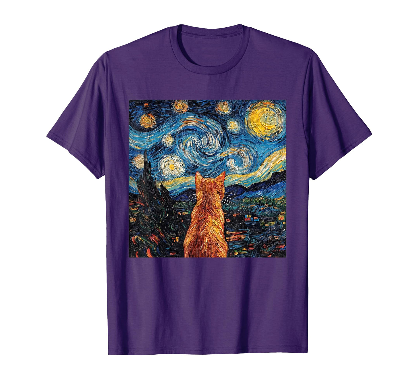Cat Starry Night Van Gogh Cat For Cat Lover Cat Mom Cat Dad T-Shirt for Men Women