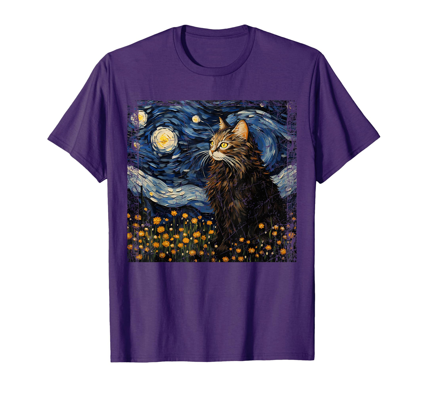 Starry Night Norwegian Forest For Cat Mom Cat Dad Funny Cat T-Shirt for Men Women Kids