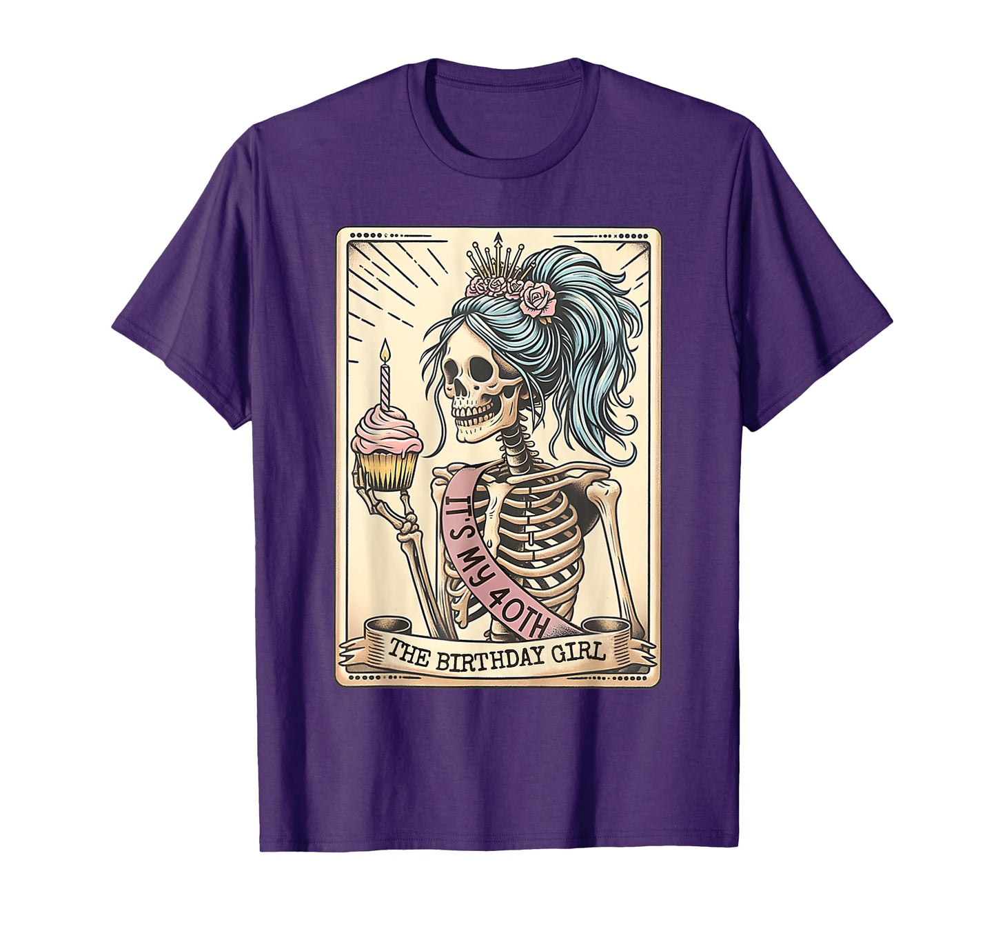 Funny 40th Birthday Skeleton Tarot Card Retro Gothic T-Shirt