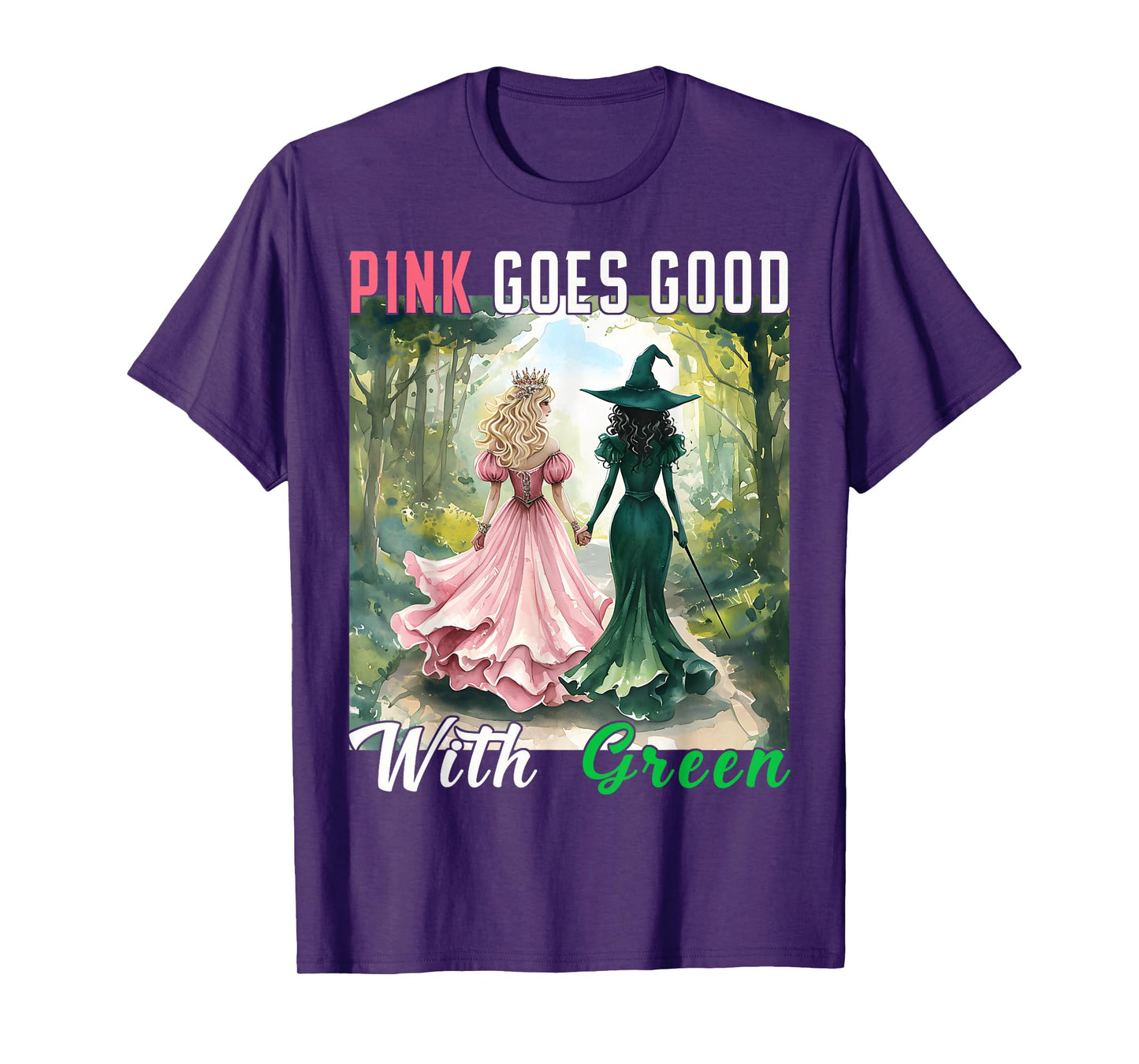 Pink Witch Goes Good With Green Halloween Witch Women Girls T-Shirt