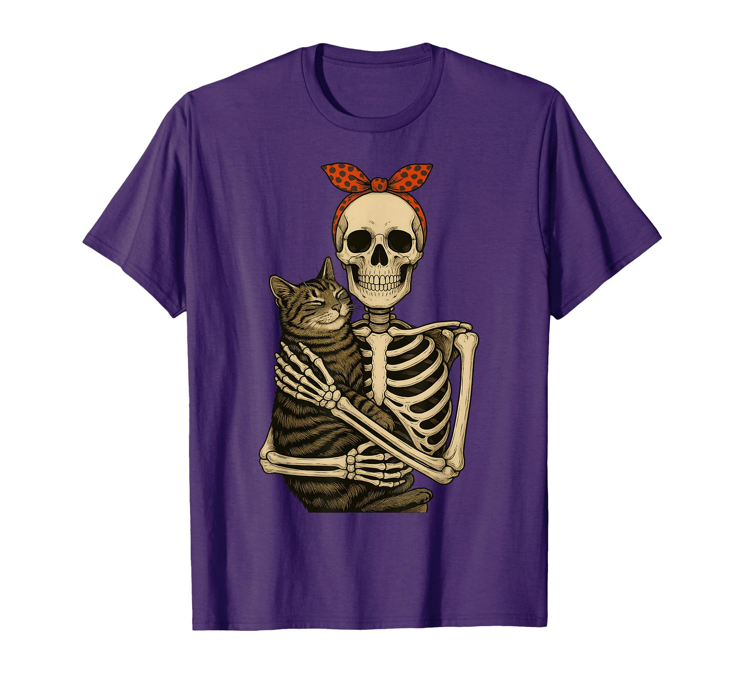 Skeleton Hugging Cat Halloween Cat Lovers Bandana Women Kid T-Shirt