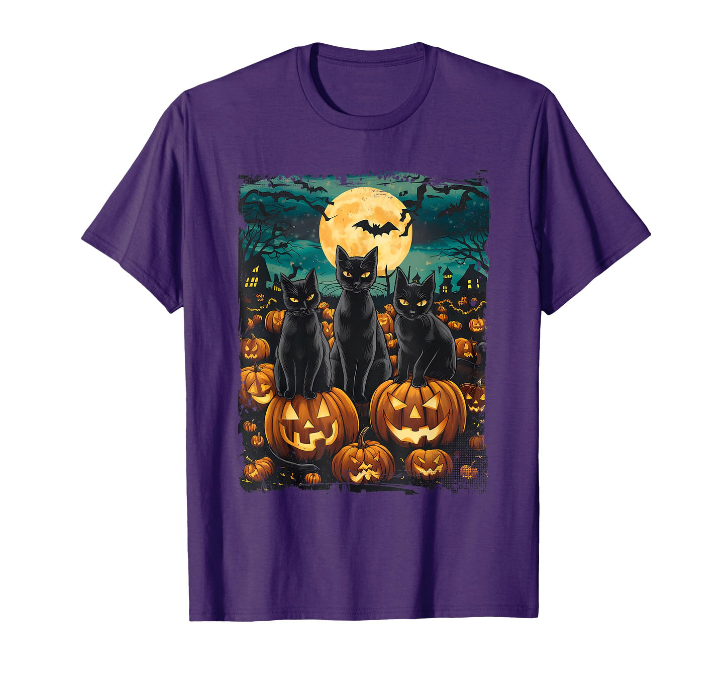 Black Cat Pumpkin Halloween Starry Night Cat Van Gogh Cat T-Shirt for Men Women Kids