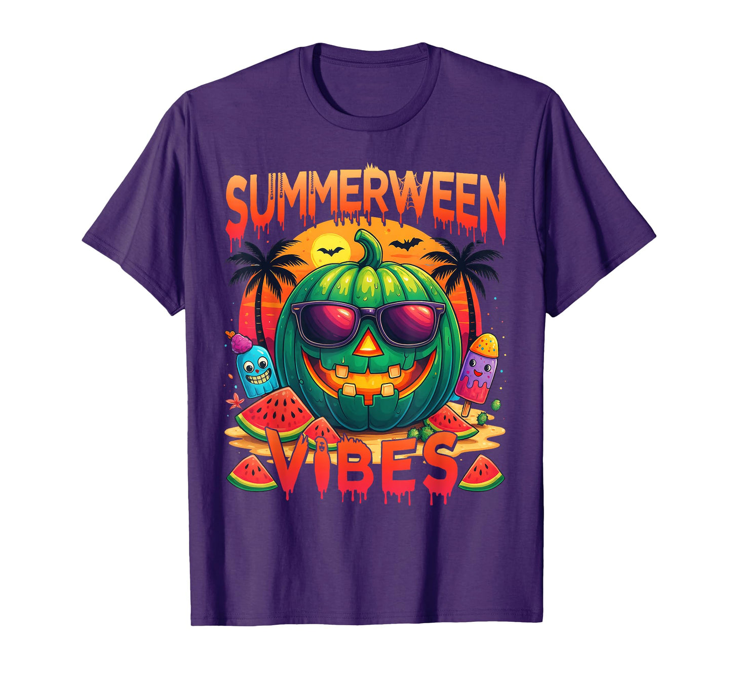 Skeleton Summer Summerween Vibes Watermelon Jack-O-Lantern T-Shirt