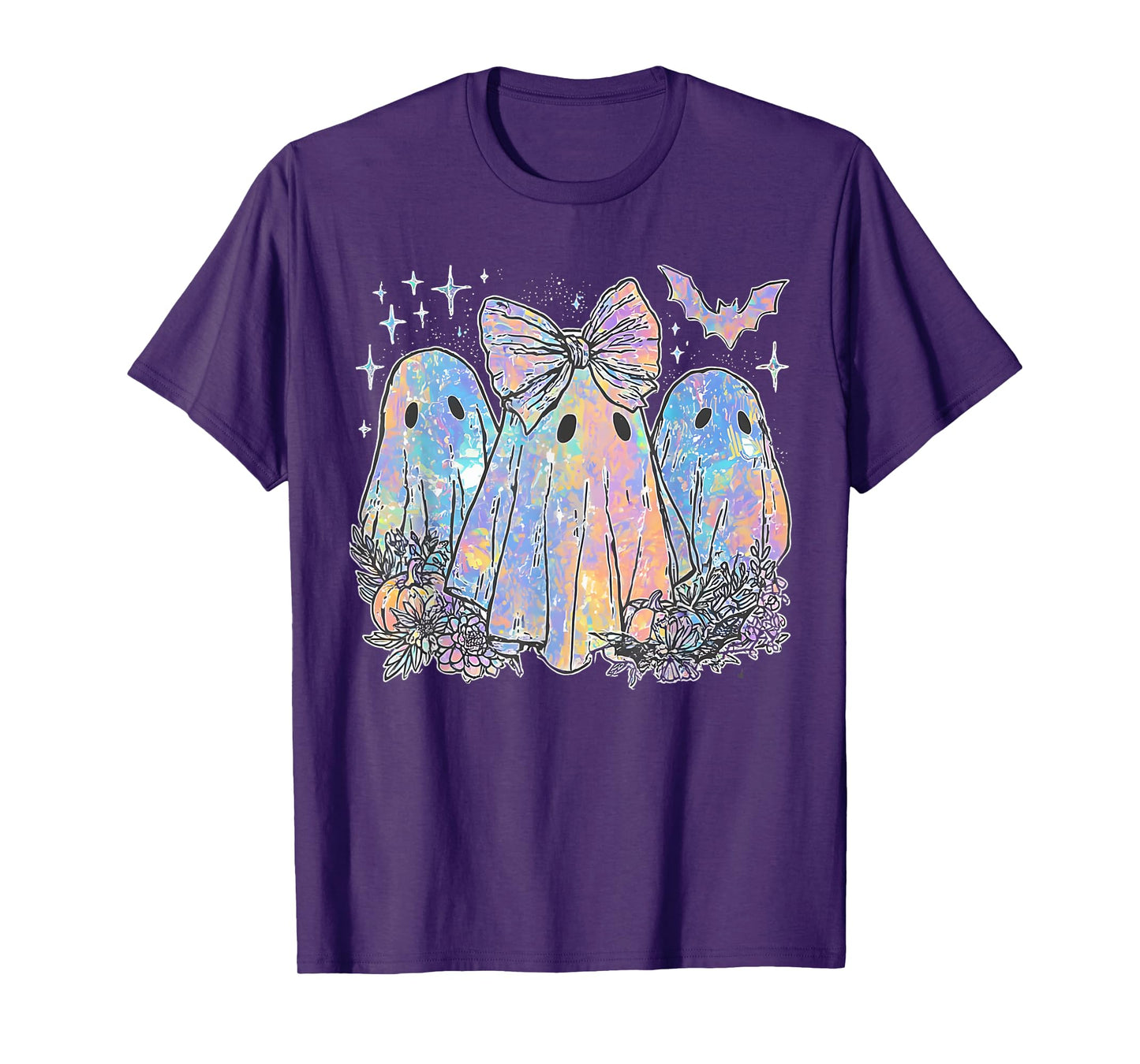 Vintage Ghost Bow Candy Halloween Spooky Season Womens Girls T-Shirt