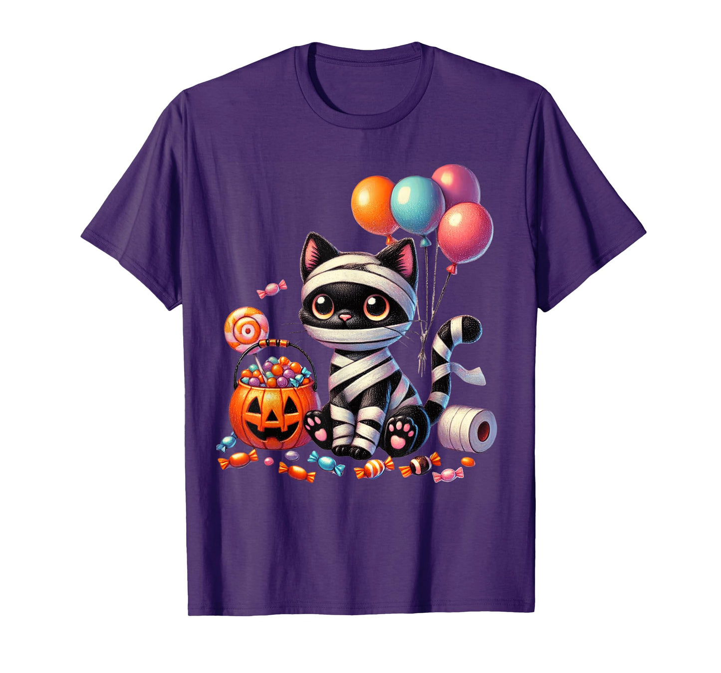 Cute Halloween Black Cat Pumpkin Trick or Treat Girls Women T-Shirt