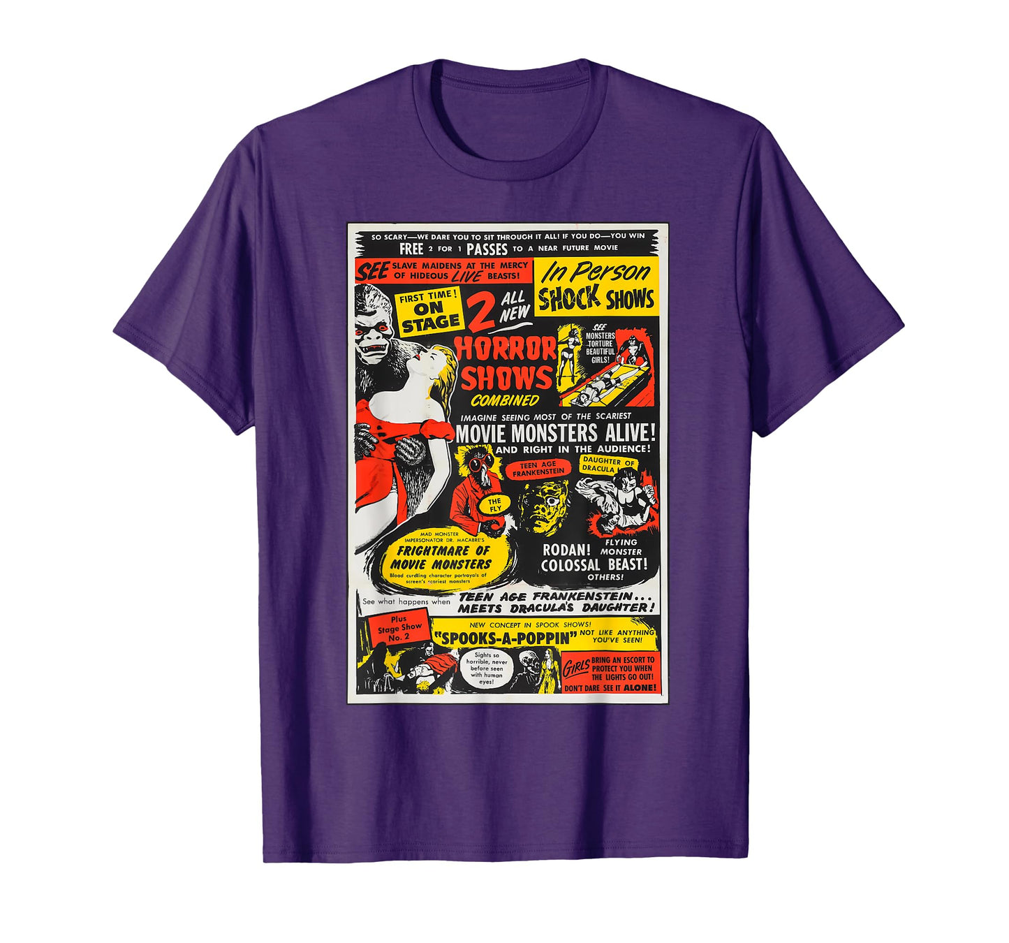 Vintage Horror Movie Poster Dracula Frankenstein Monster T-Shirt