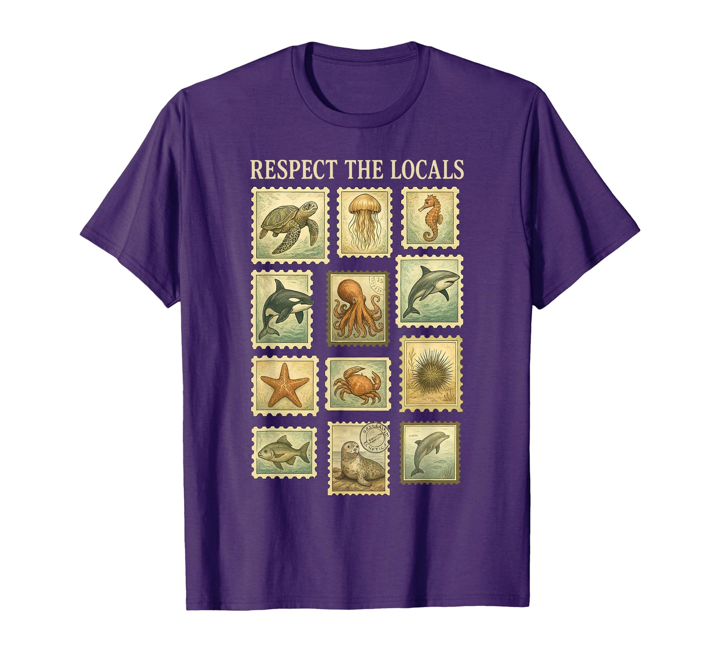 Vintage Respect The Local Stamp Ocean Animal Wildlife Nature T-Shirt