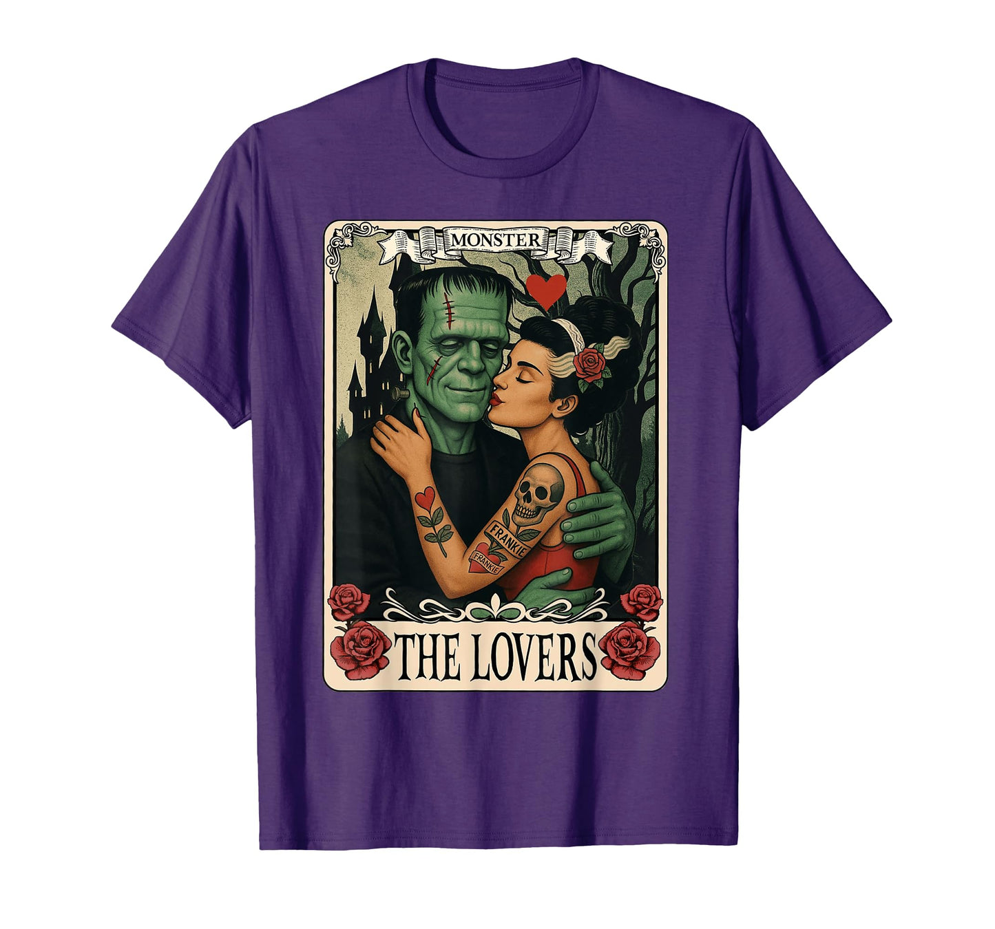 The Monster Frankenstein And Bride The Lovers Tarot Card T-Shirt