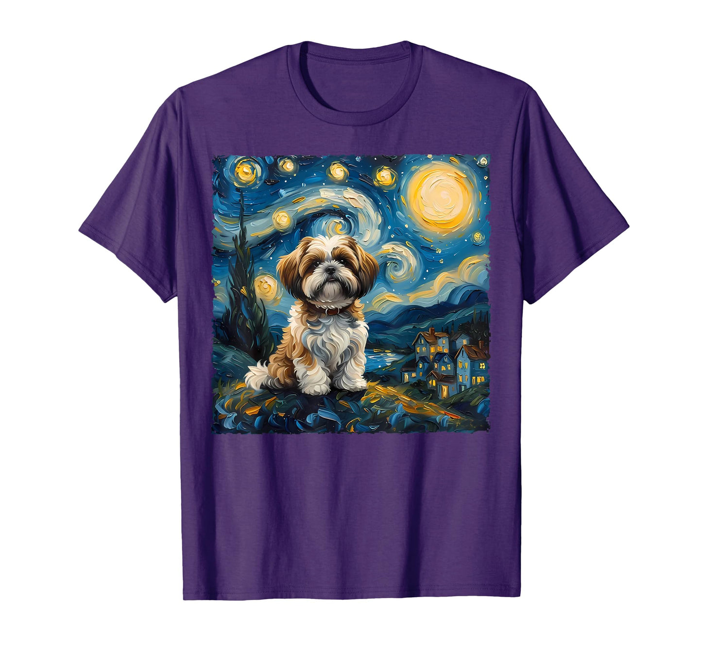 Shih Tzu Dog Lovers The Starry Night Van Gogh Style Painting T-Shirt