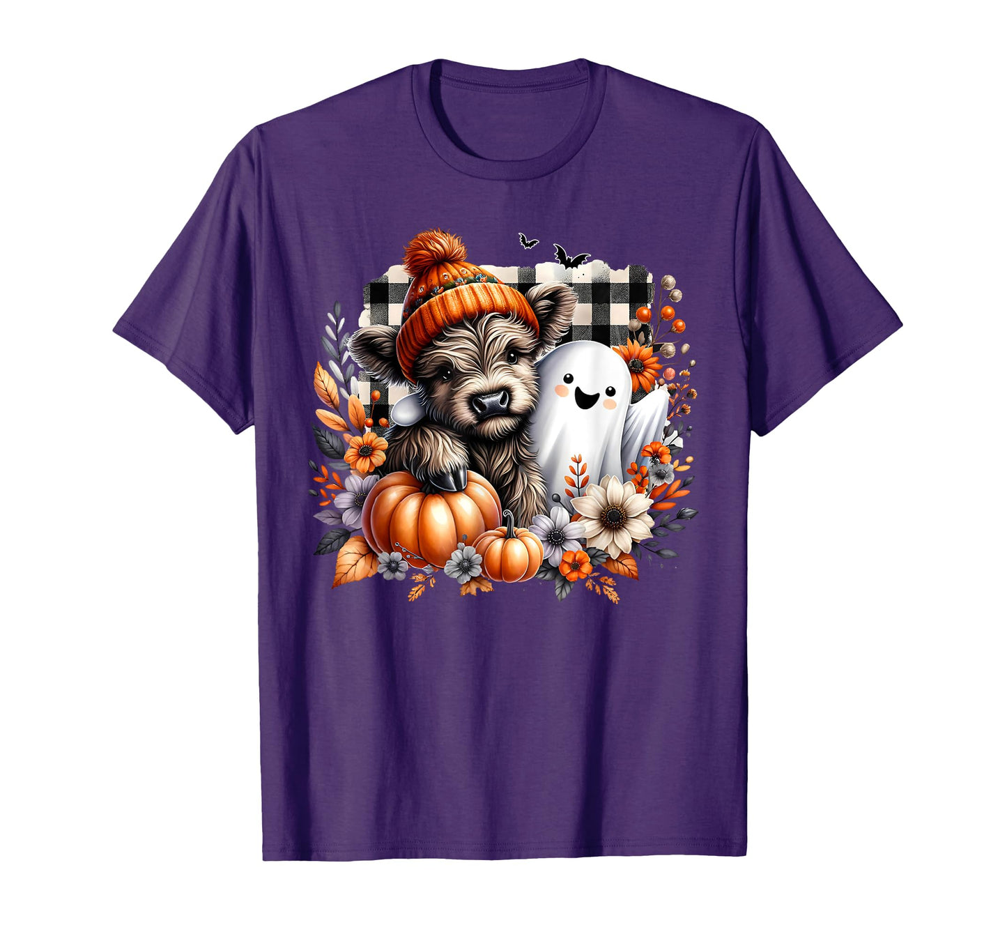Highland Cow Ghost Spooky Season Autumn Halloween Pumpkin T-Shirt