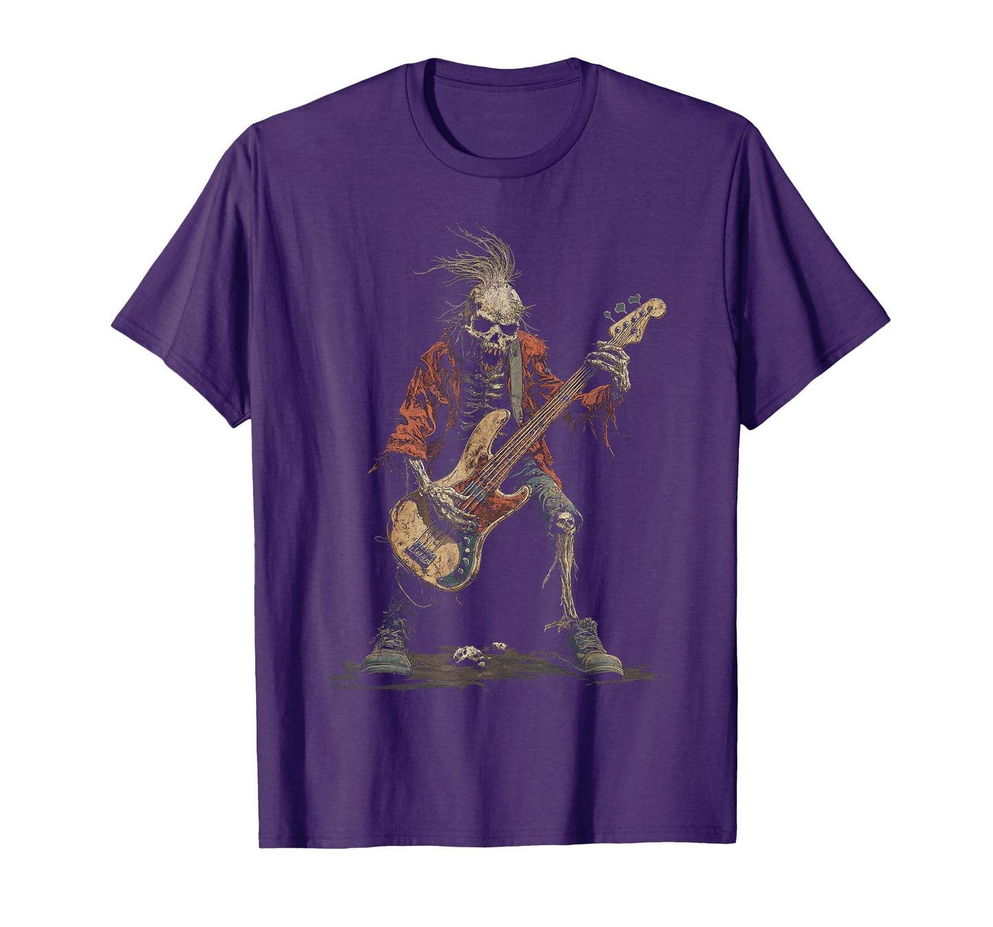 Skeleton Punk Rocker Halloween Bass Guitar Rock N Roll T-Shirt