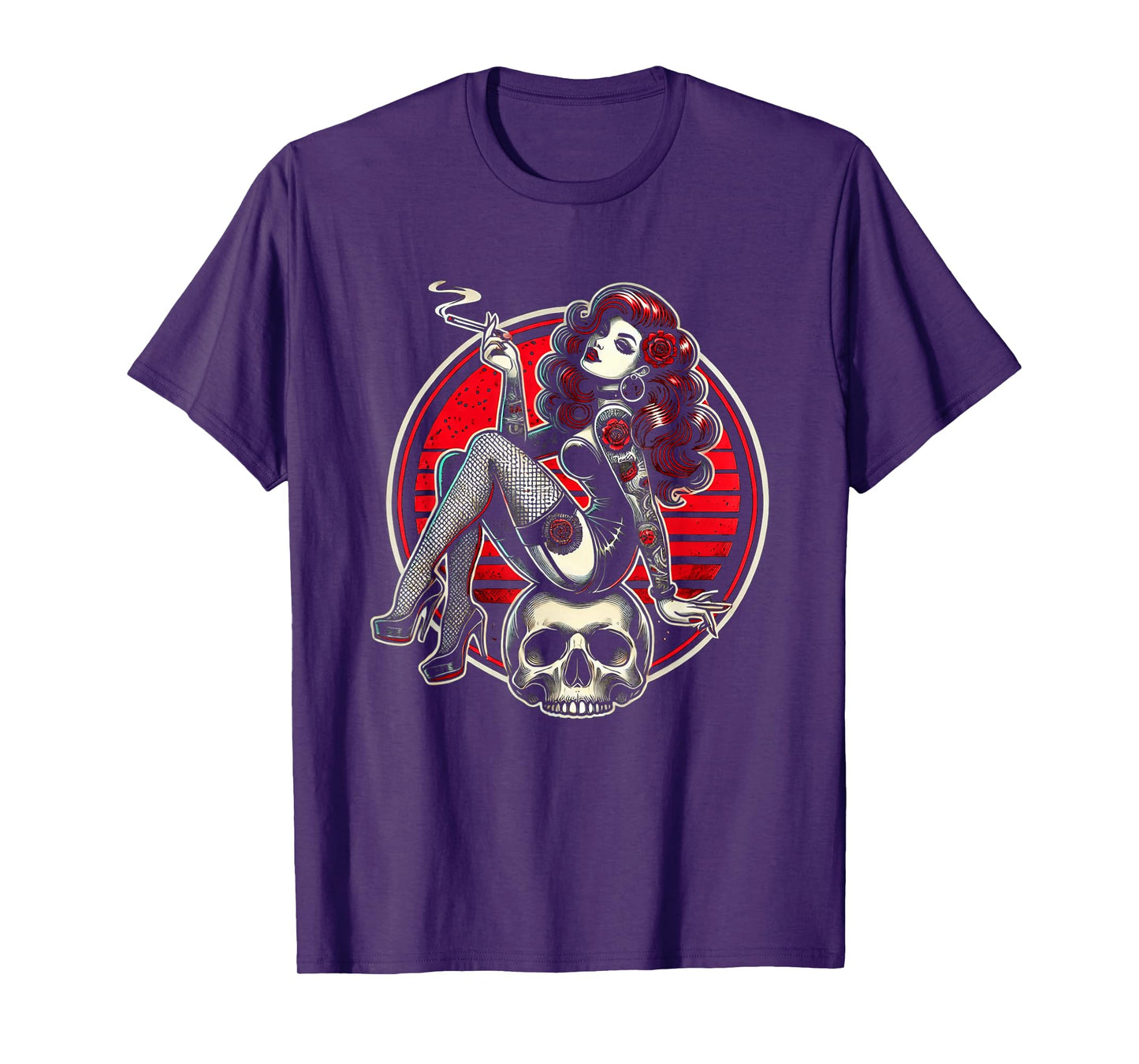 Tattoo Goth Pin-up Girl with Skull Vintage Horror Rockabilly T-Shirt