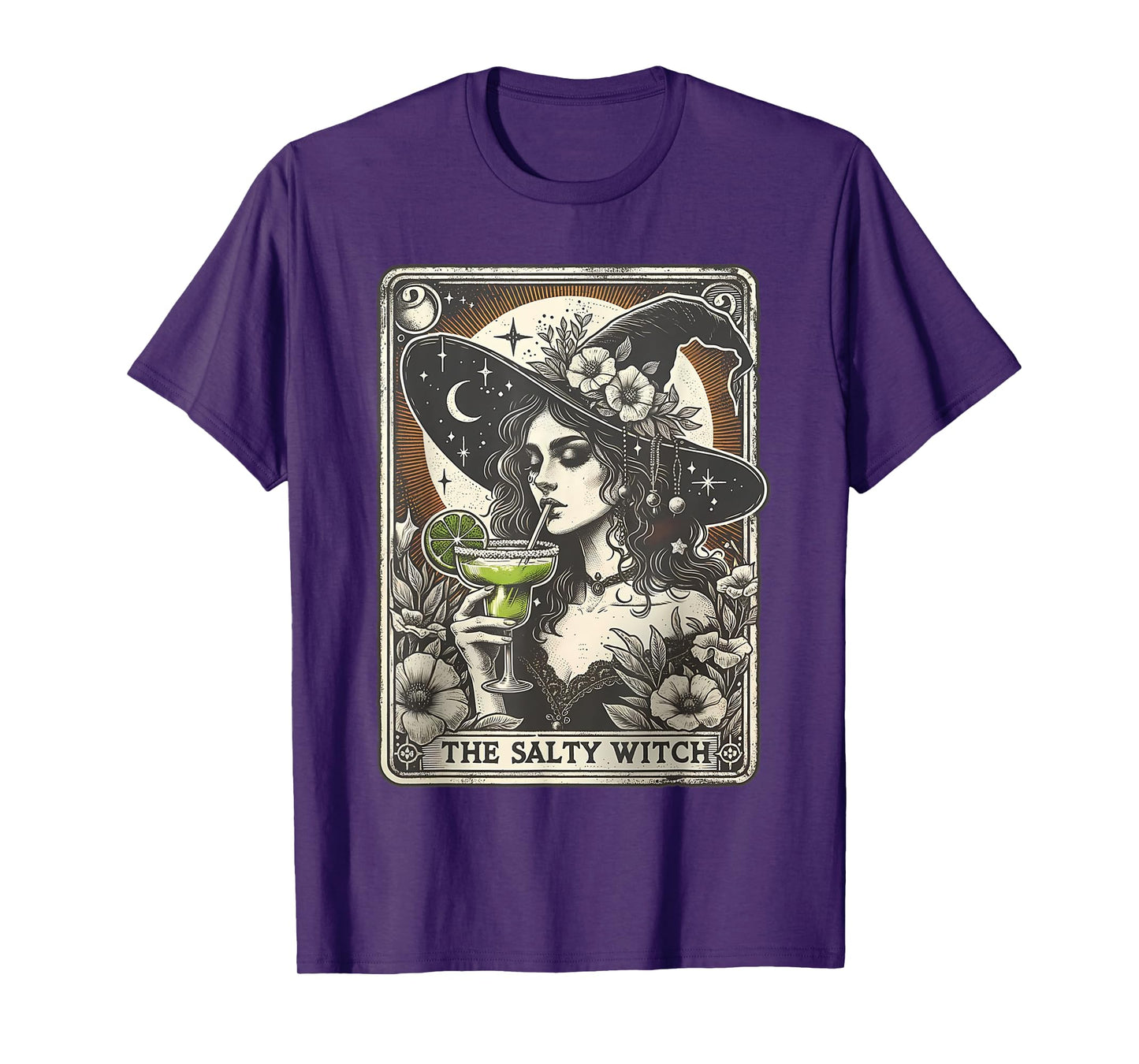 Vintage Funny The Salty Witch Tarot Card Cocktail Halloween T-Shirt