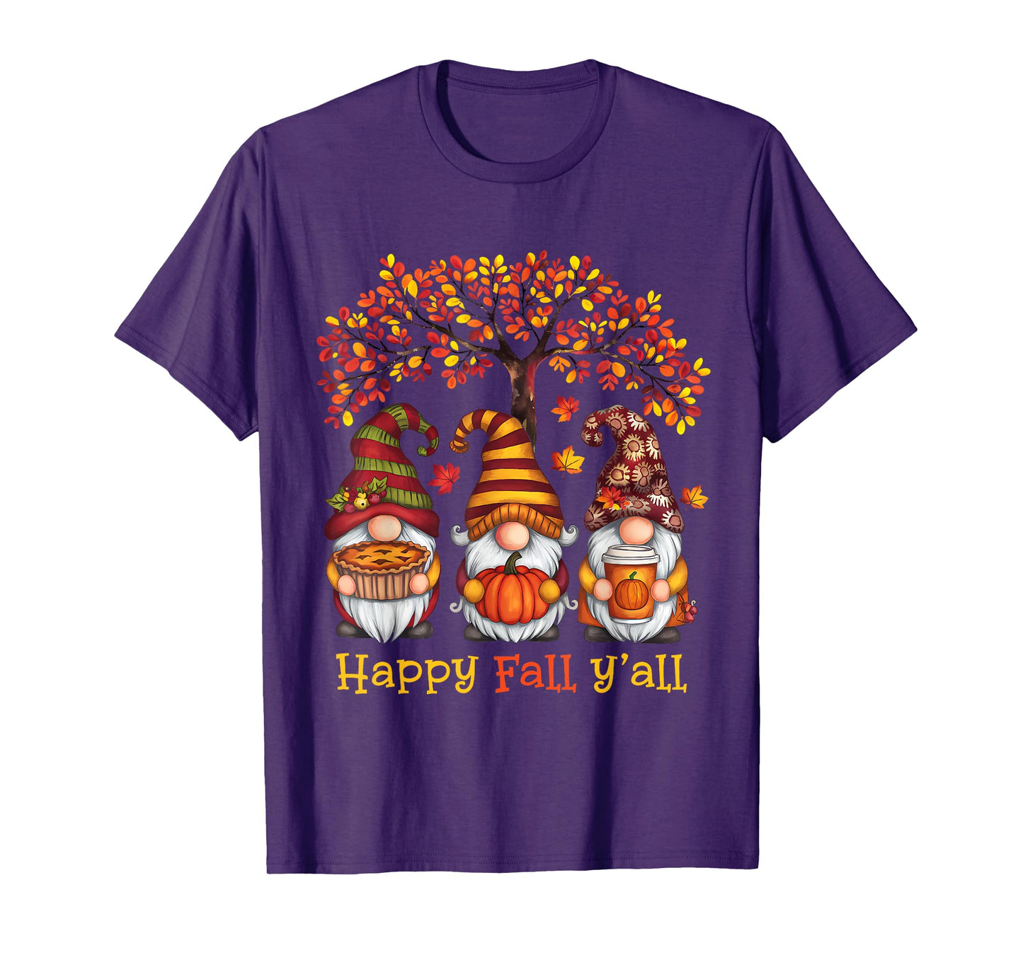 Happy Fall Autumn Leaves Pumpkin Garden Gnomes T-Shirt