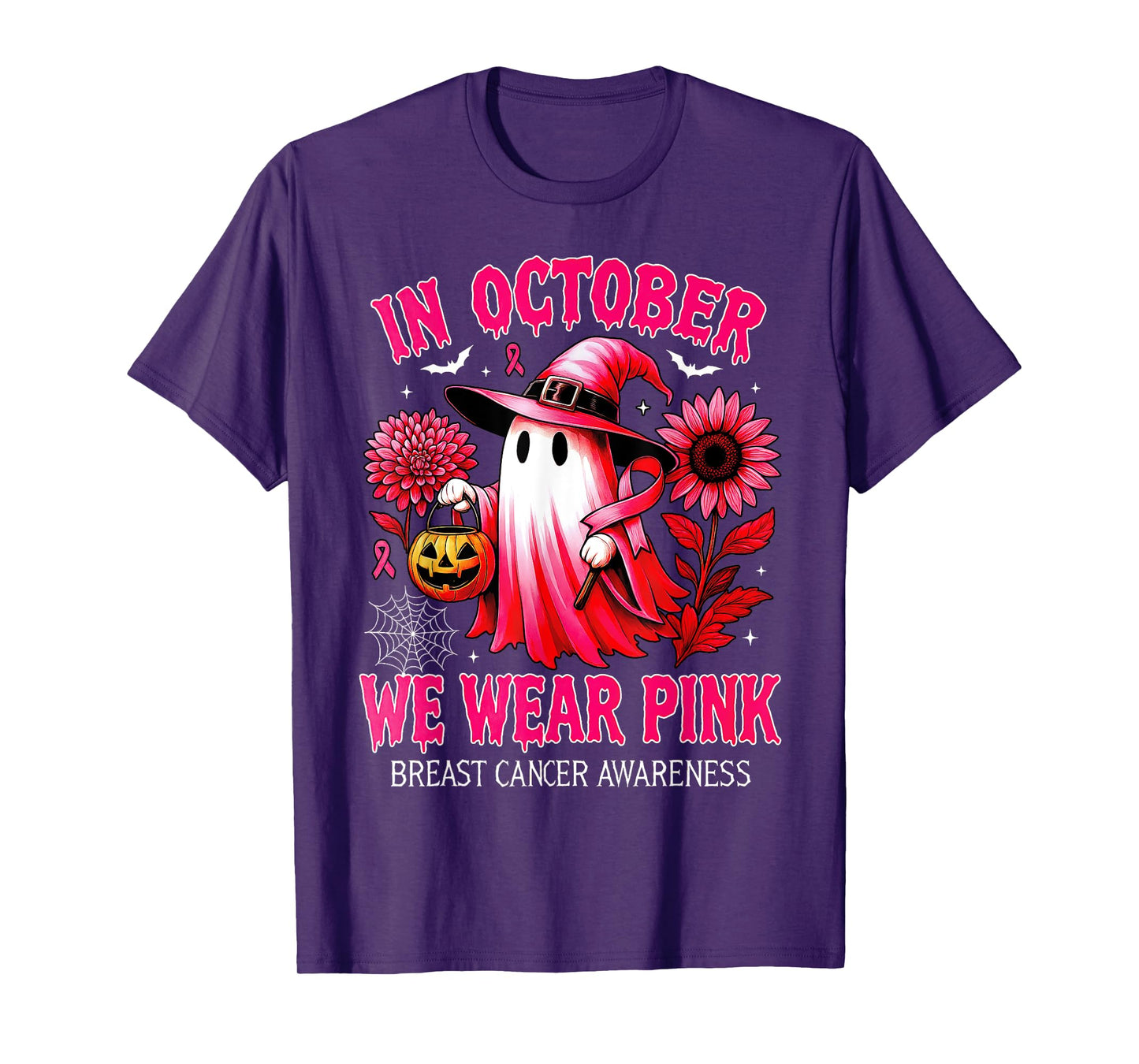 In October We Wear Pink Halloween Shirt Ghost Breast Cancer T-Shirt