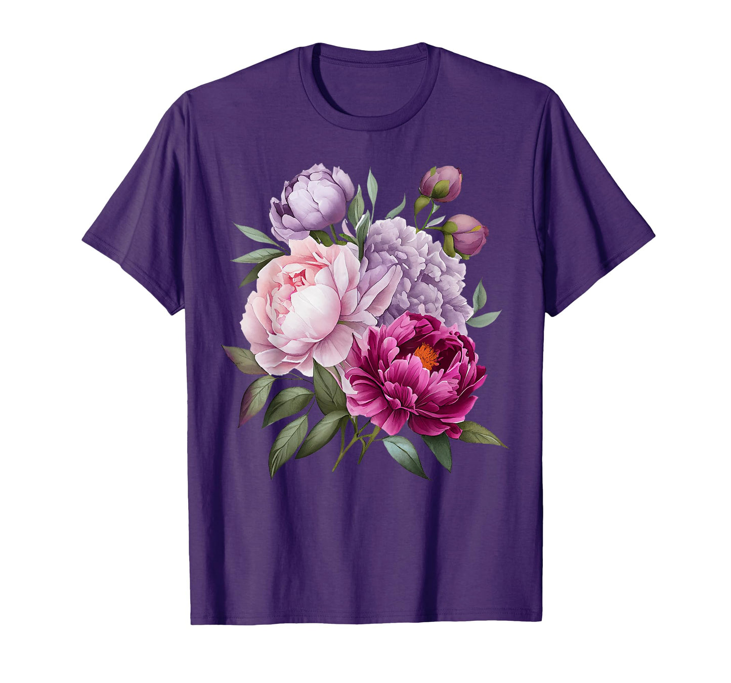 Peony Flowers Watercolor Lavender Purple Peonies Pink Peony T-Shirt
