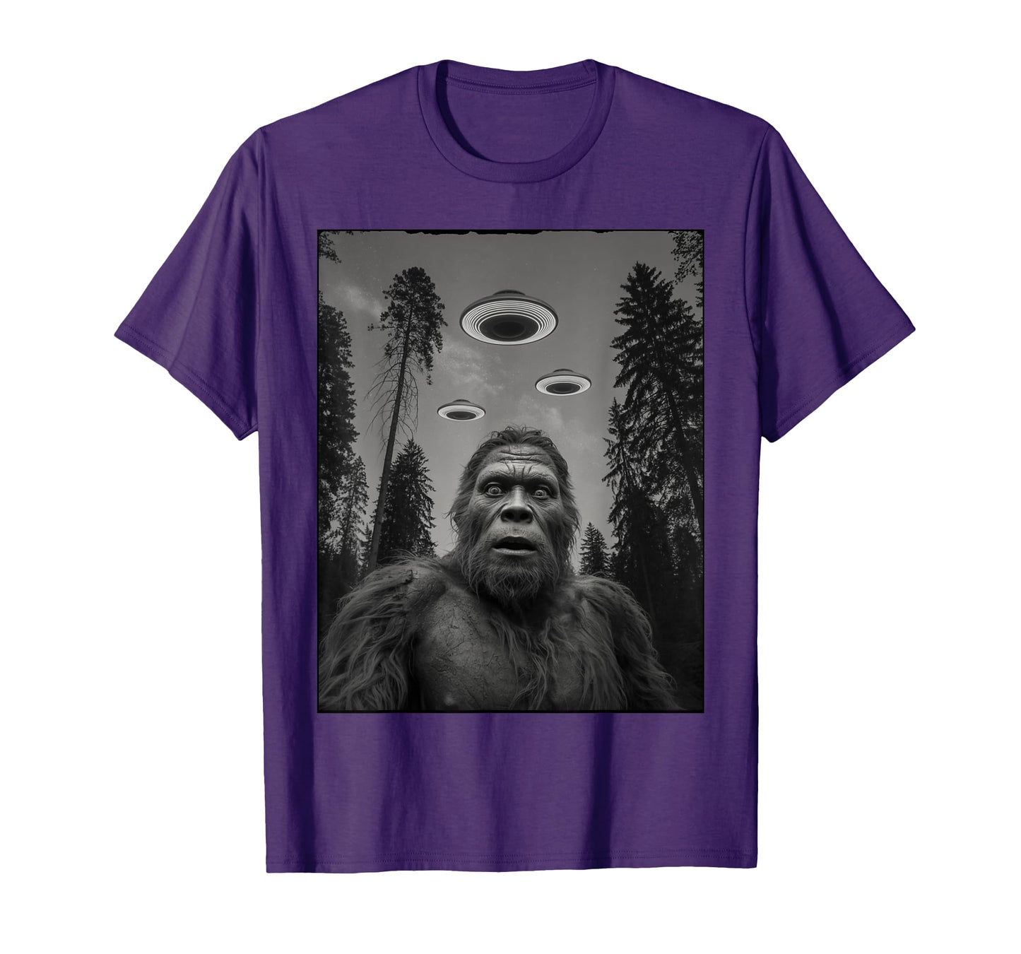 Funny Bigfoot and UFO Selfie T-Shirt