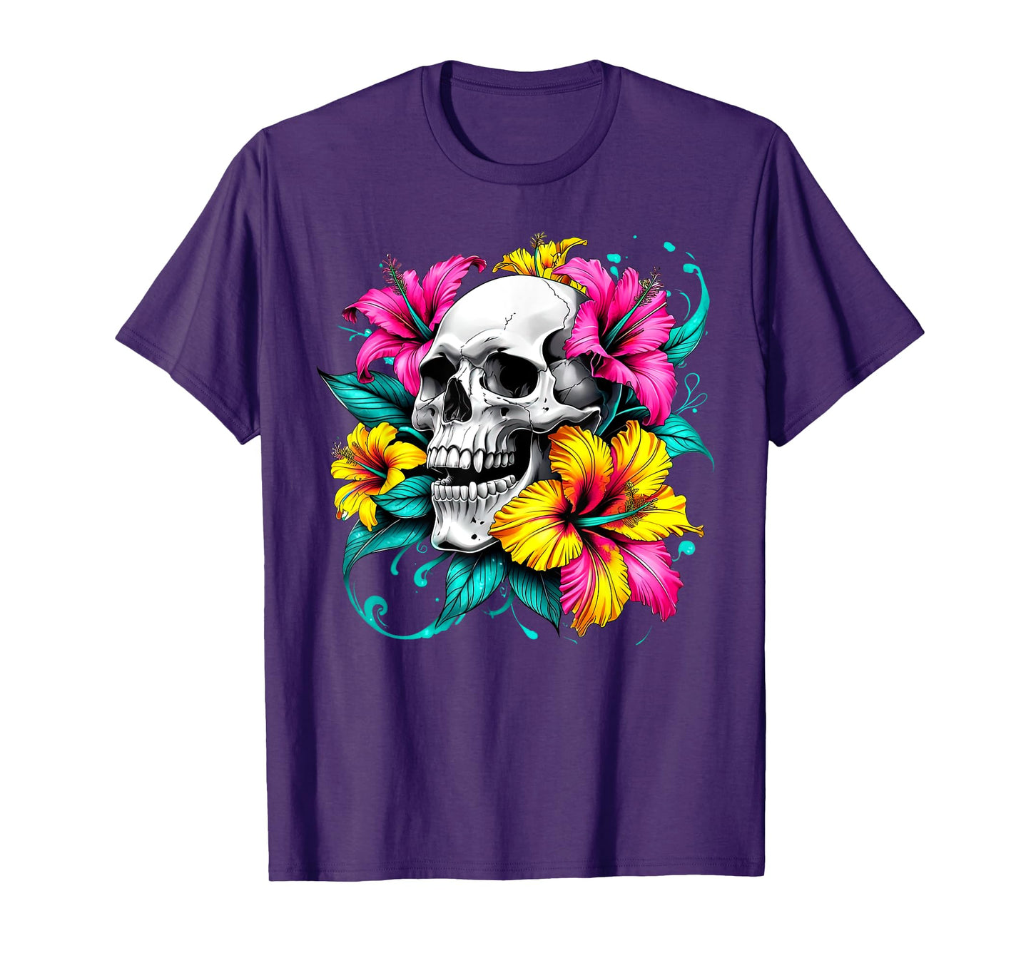 Skull Hibiscus Flower Mycologist Gothic Goth Flower Women T-Shirt