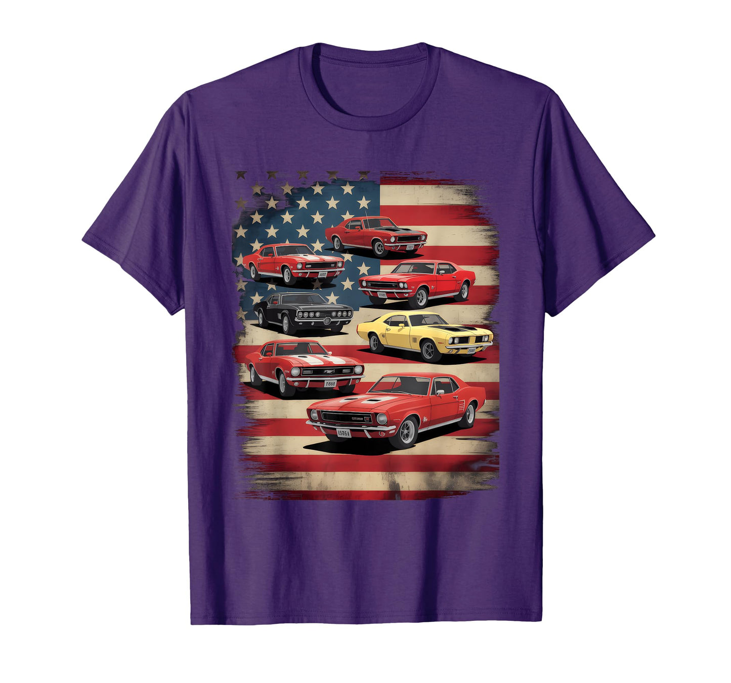 Vintage Classic Muscle Car Retro American Flag Patriotic T-Shirt
