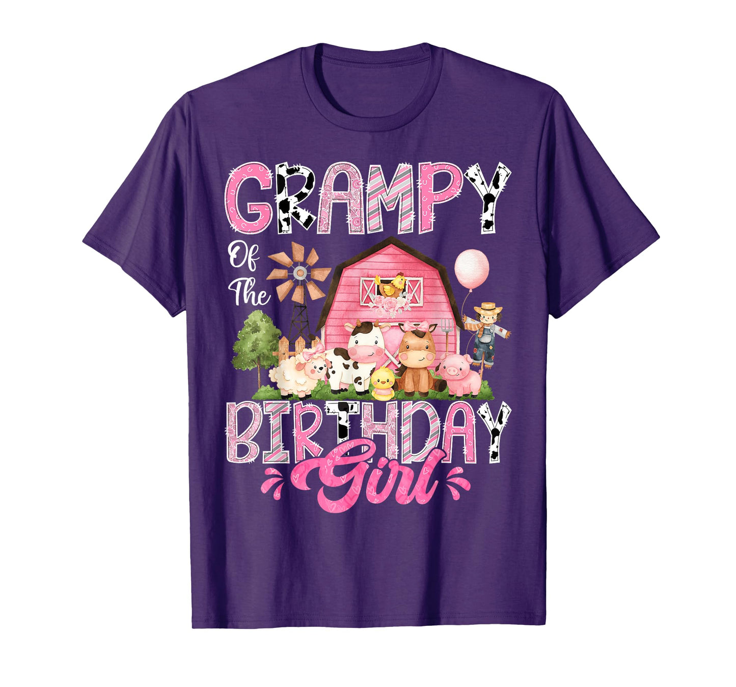 Grampy Of The Birthday Girl Pink Farm Cow First Birthday T-Shirt