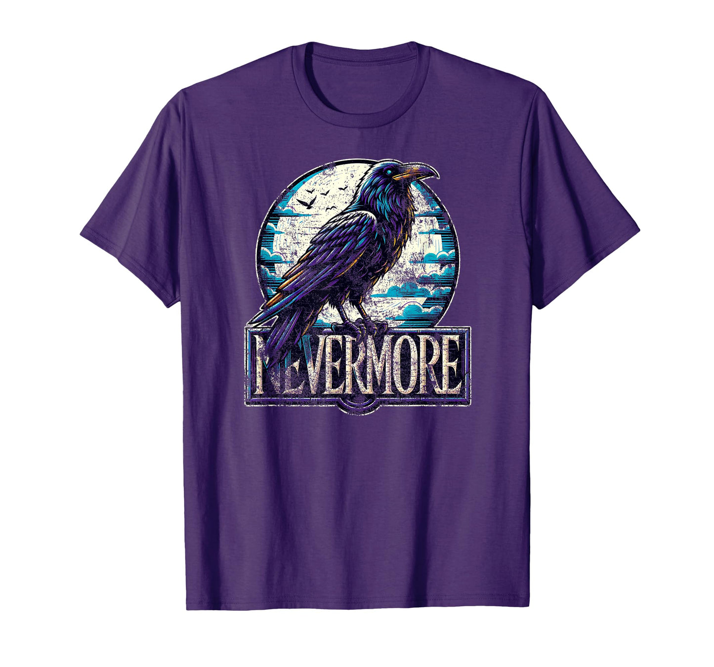 Nevermore with Raven Edgar Allan Poe Distressed T-Shirt