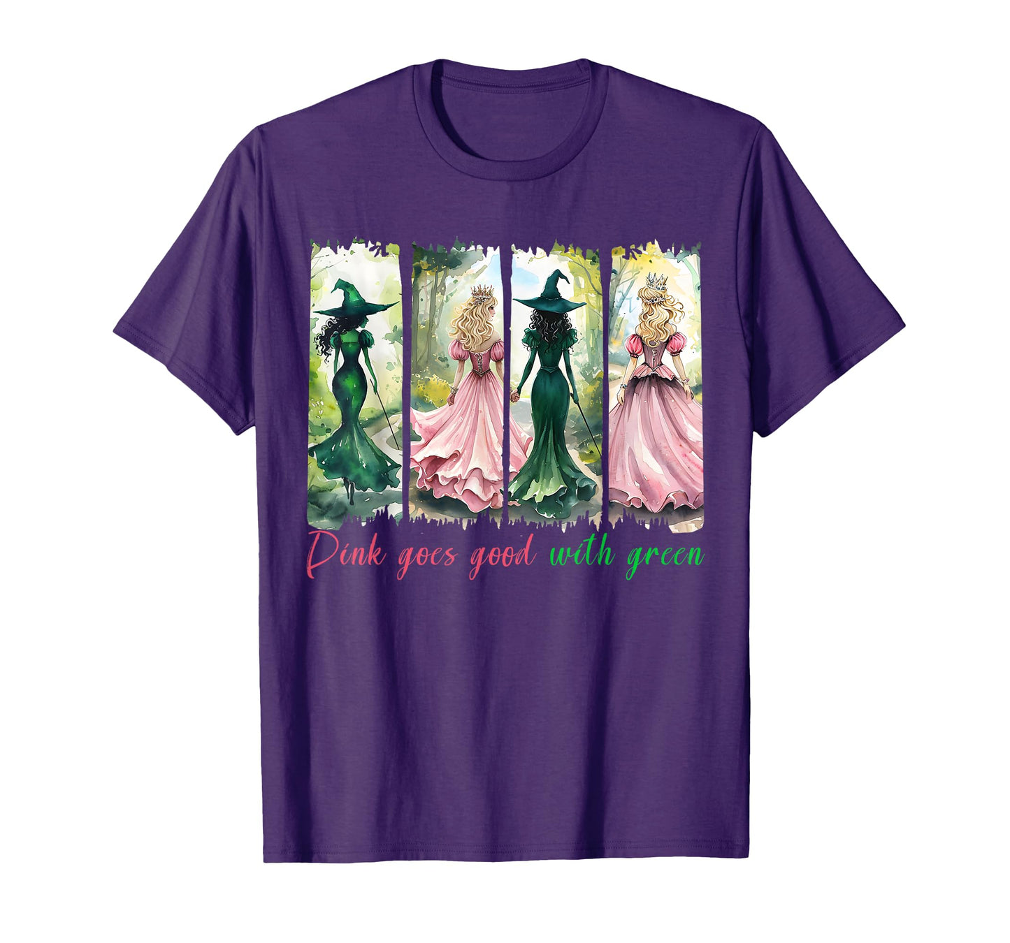 Pink Witch Goes Good With Green Halloween Witch Women Girls T-Shirt