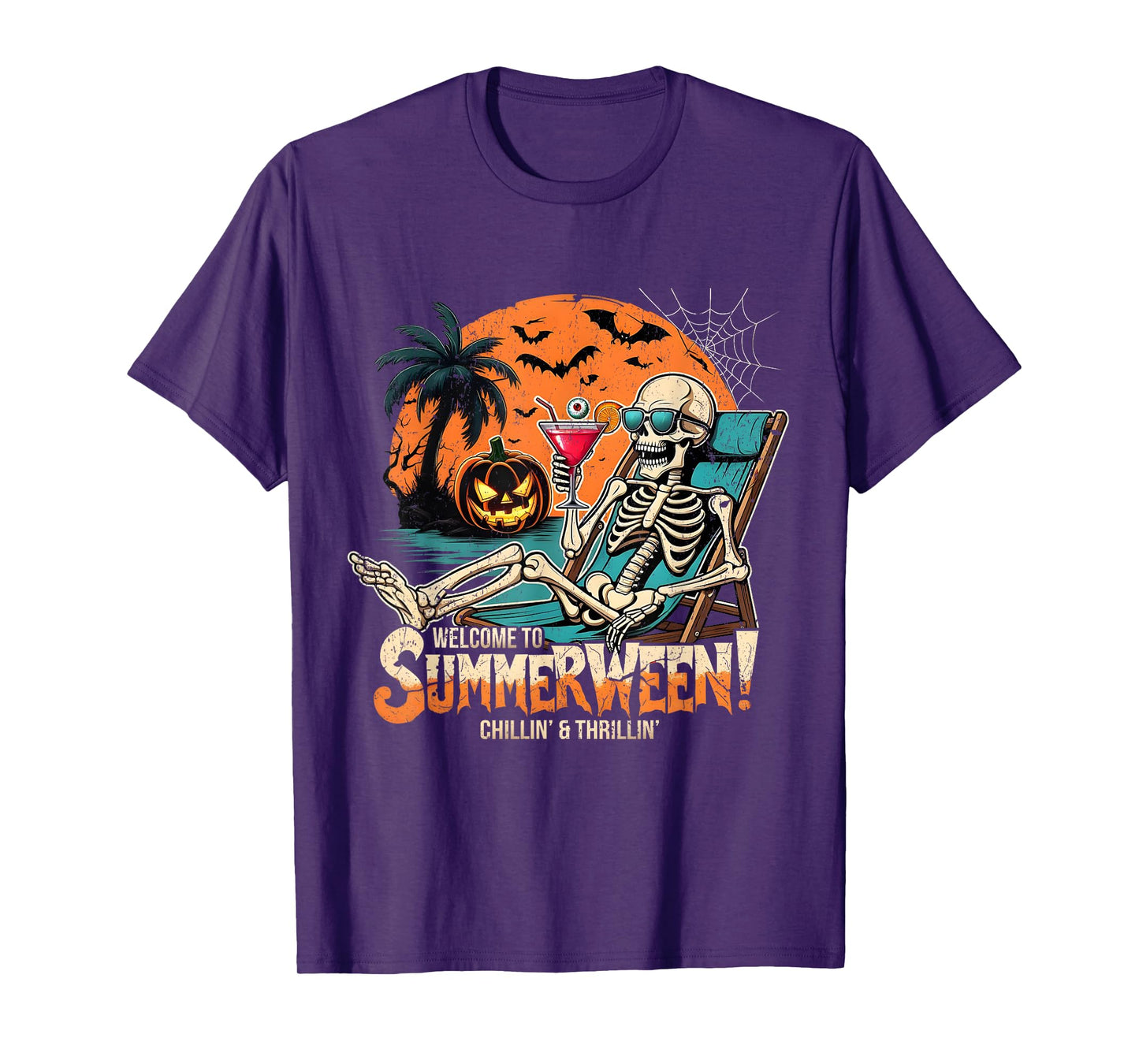 Summerween Skeleton Beach Halloween Tropical Art T-Shirt