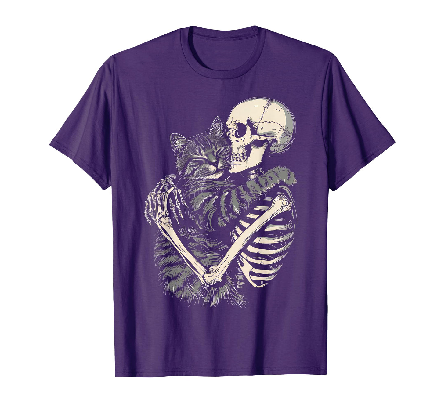 Skeleton Hugging Cat Halloween Cat Lover Cat Mom Dad T-Shirt