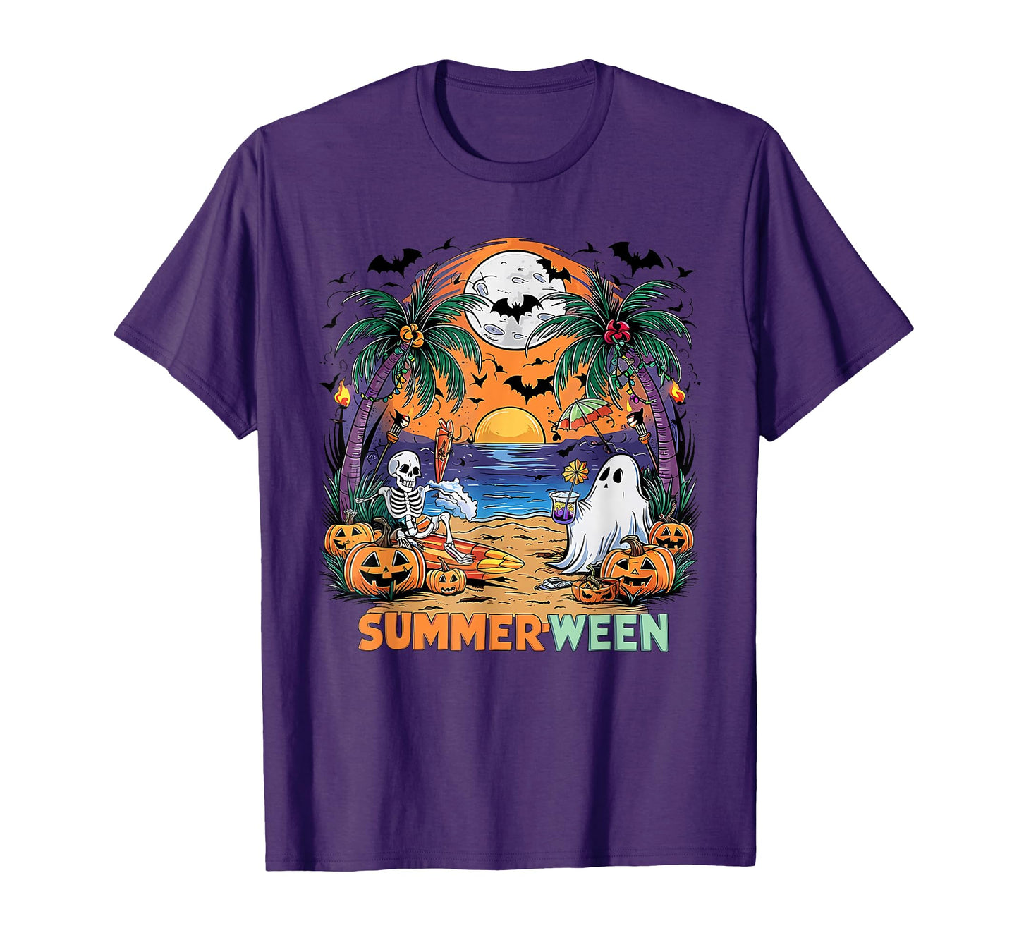 Summerween Skeleton Beach Party Halloween Vibes T-Shirt