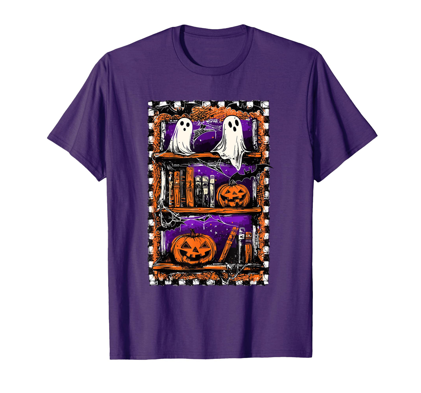 Cute Ghost Book Lover Halloween Spooky Bookshelf Pumpkin Boo T-Shirt