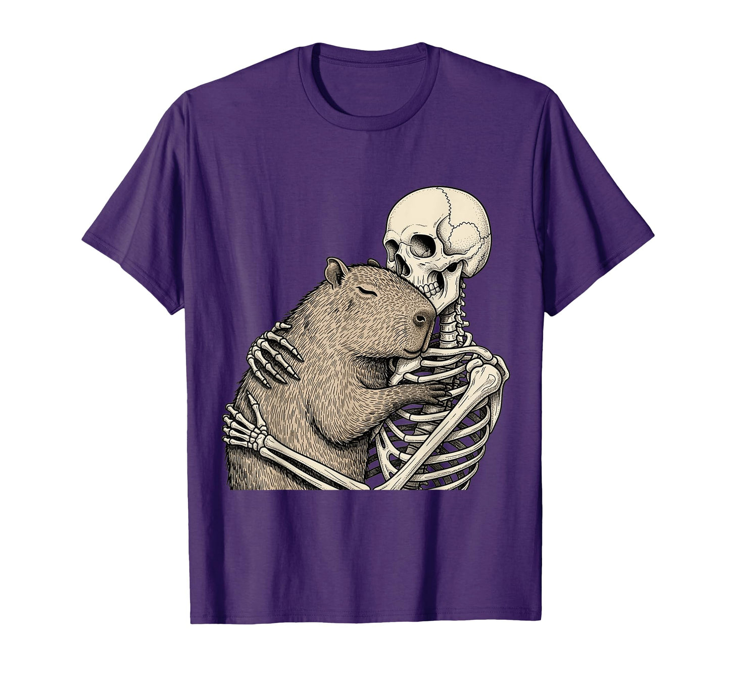 Skeleton Hugging Capybara Halloween Capy Lover Spooky Season T-Shirt