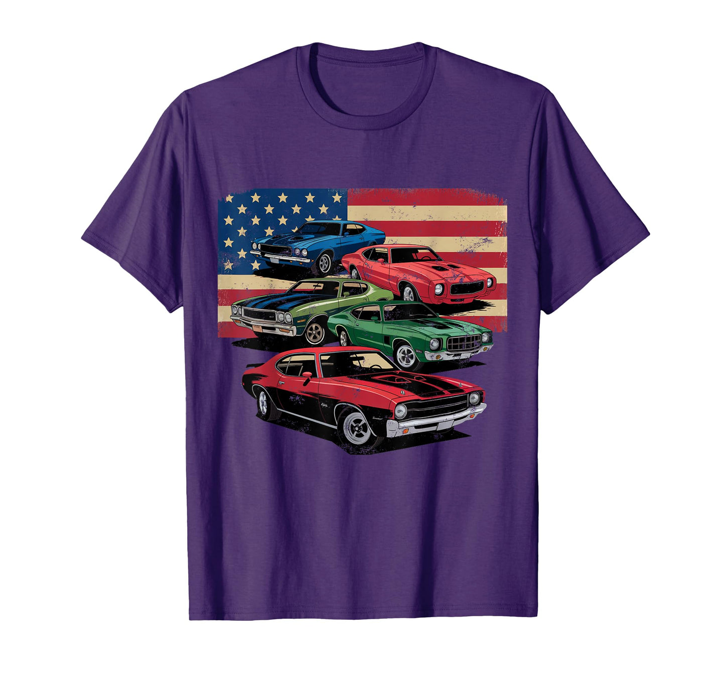 Vintage Classic Cars Muscle Car American Flag Patriotic T-Shirt