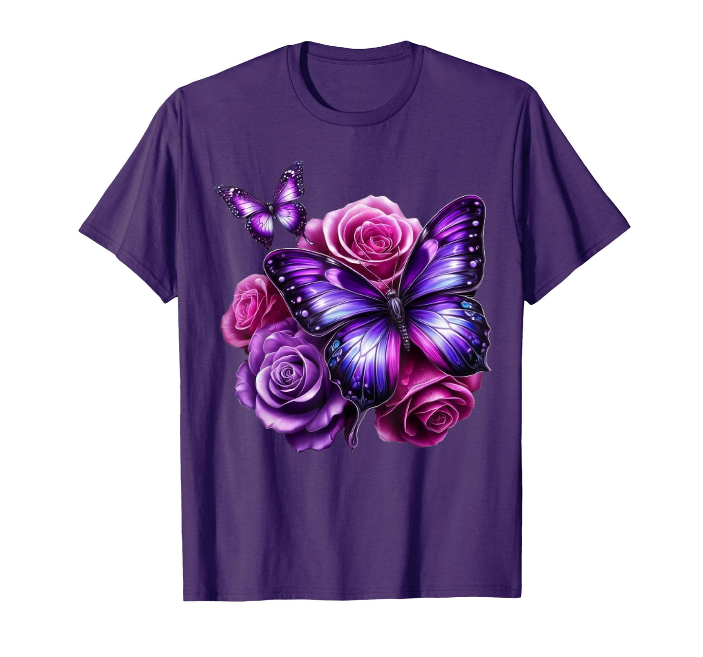 Beautiful Butterfly Purple Rose Butterfly Lovers Gifts Women T-Shirt