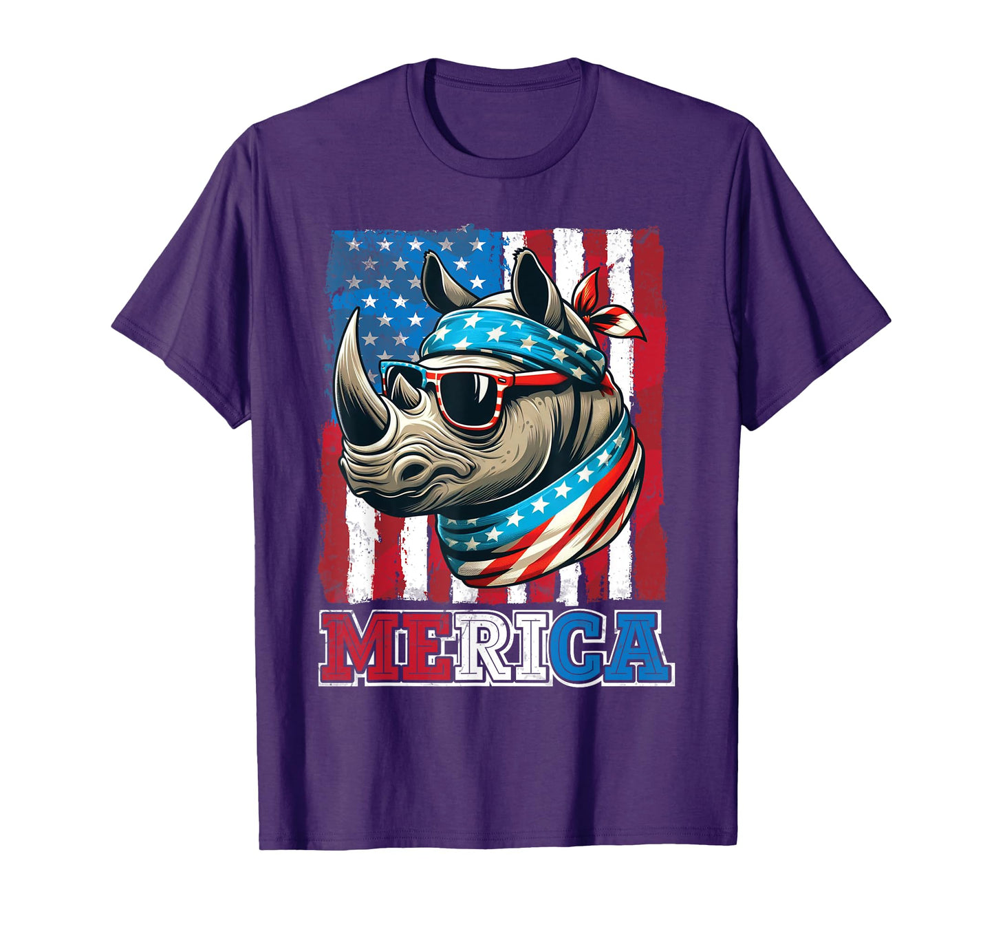Rhino Wearing US Flag Costume Independence July 4th MERICA Women Men T-Shirt