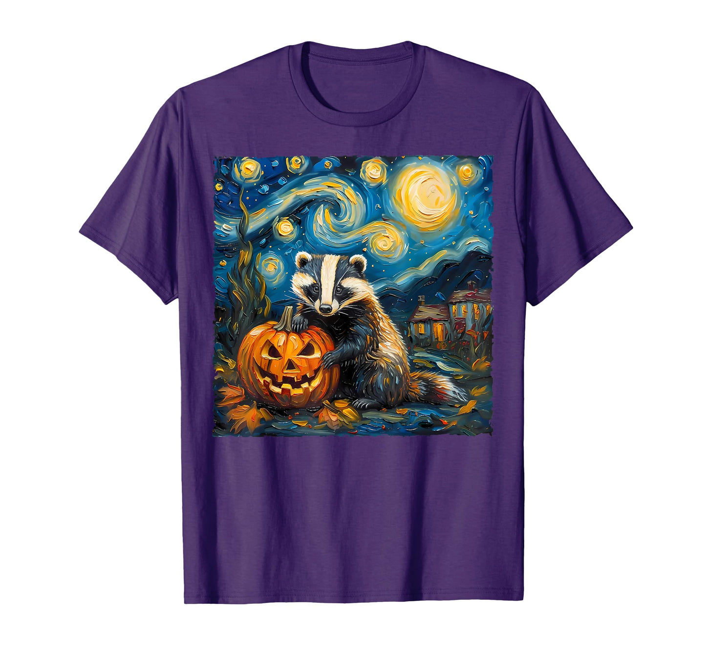 Badger Pumpkin Van Gogh's The Starry Night Halloween Art T-Shirt