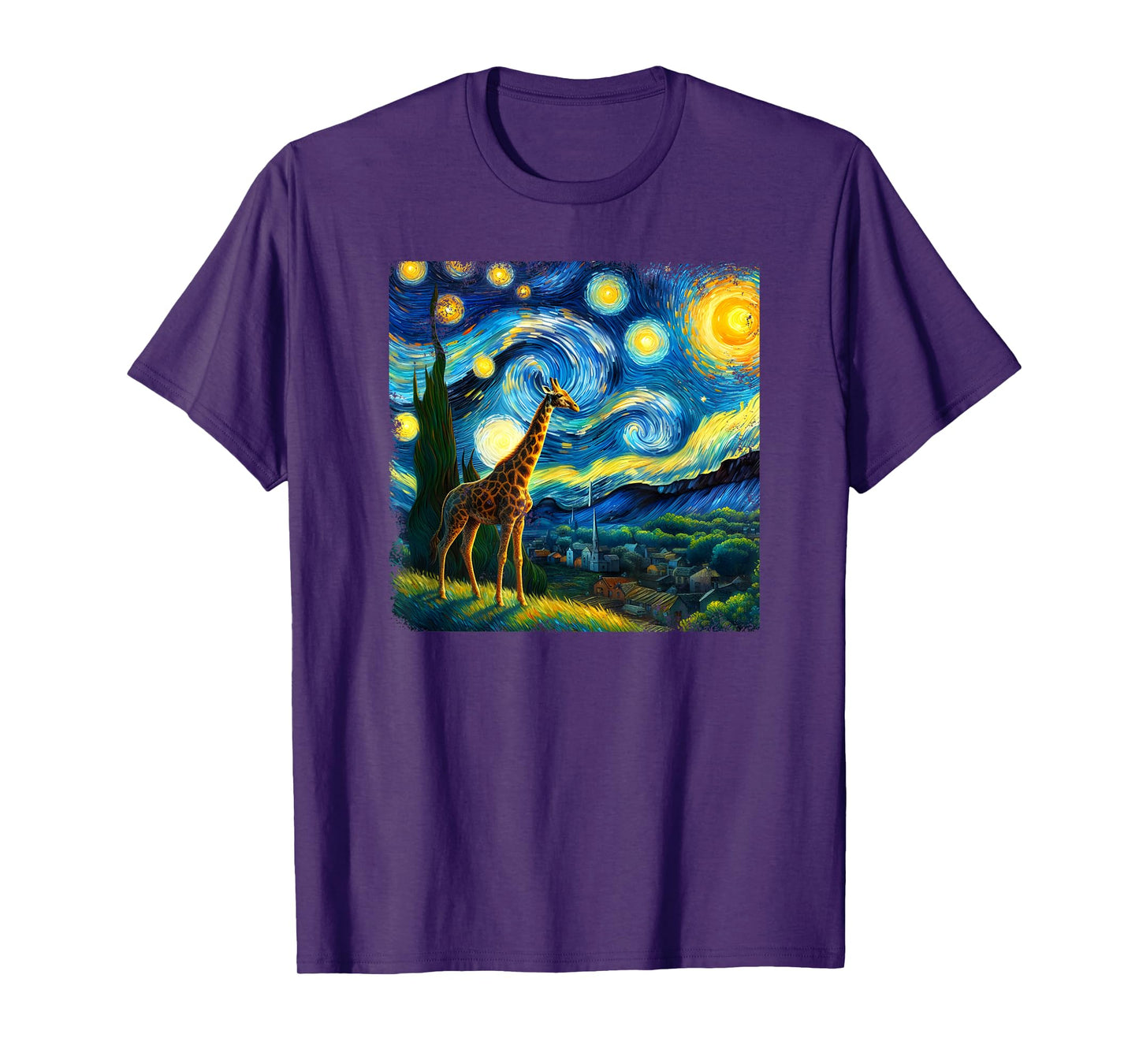 Giraffe Starry Night Van Gogh Painting Giraffe Lover T-Shirt