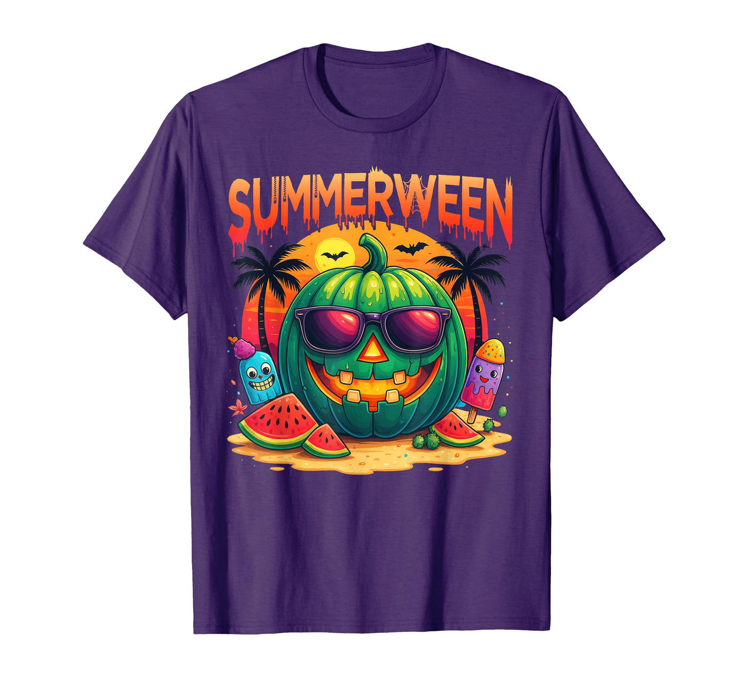 Funny Skeleton Summer Summerween Watermelon Jack-O-Lantern T-Shirt