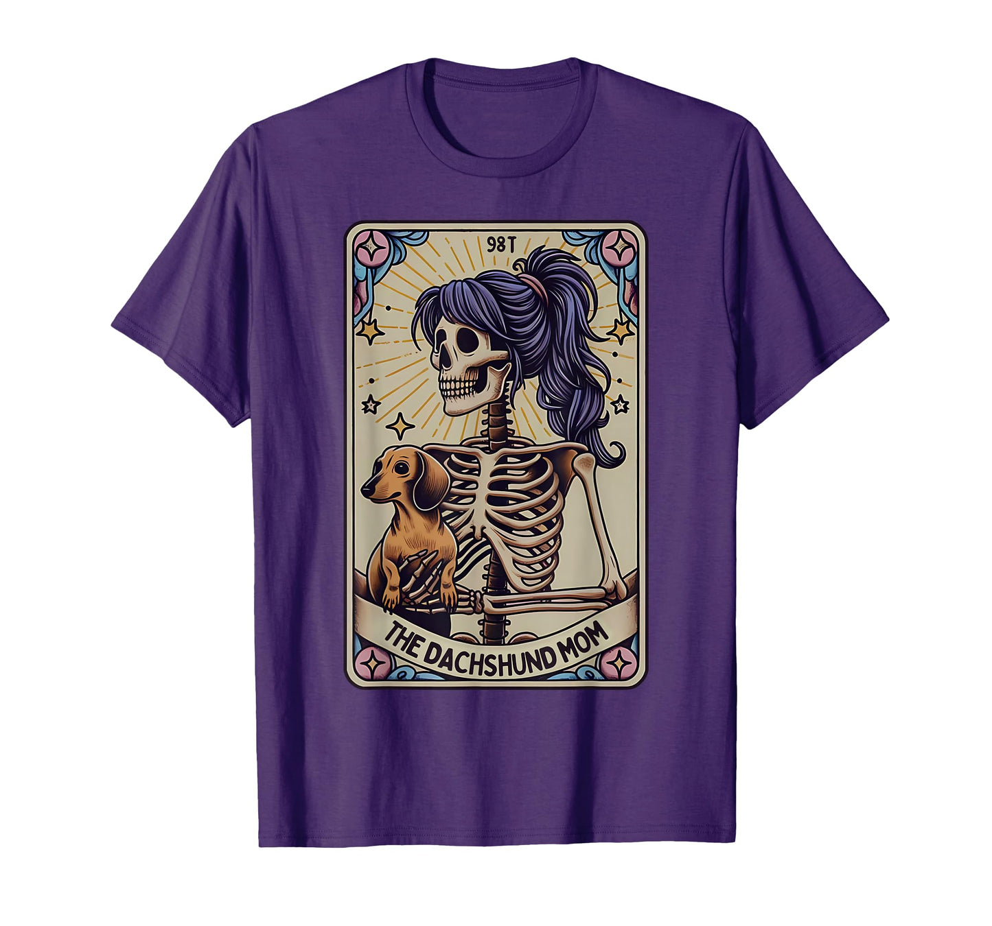 Dachshund Mom Tarot Card Skeleton Halloween Witchy Vibes T-Shirt